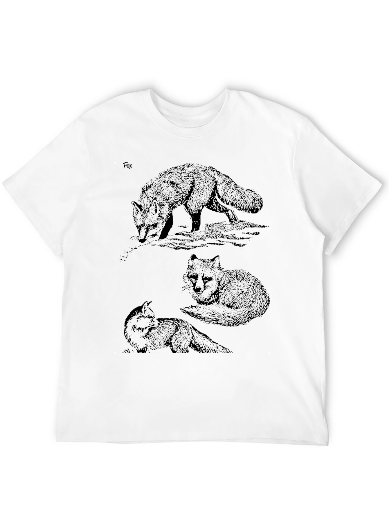 Fox Sketch Print Black T-Shirt