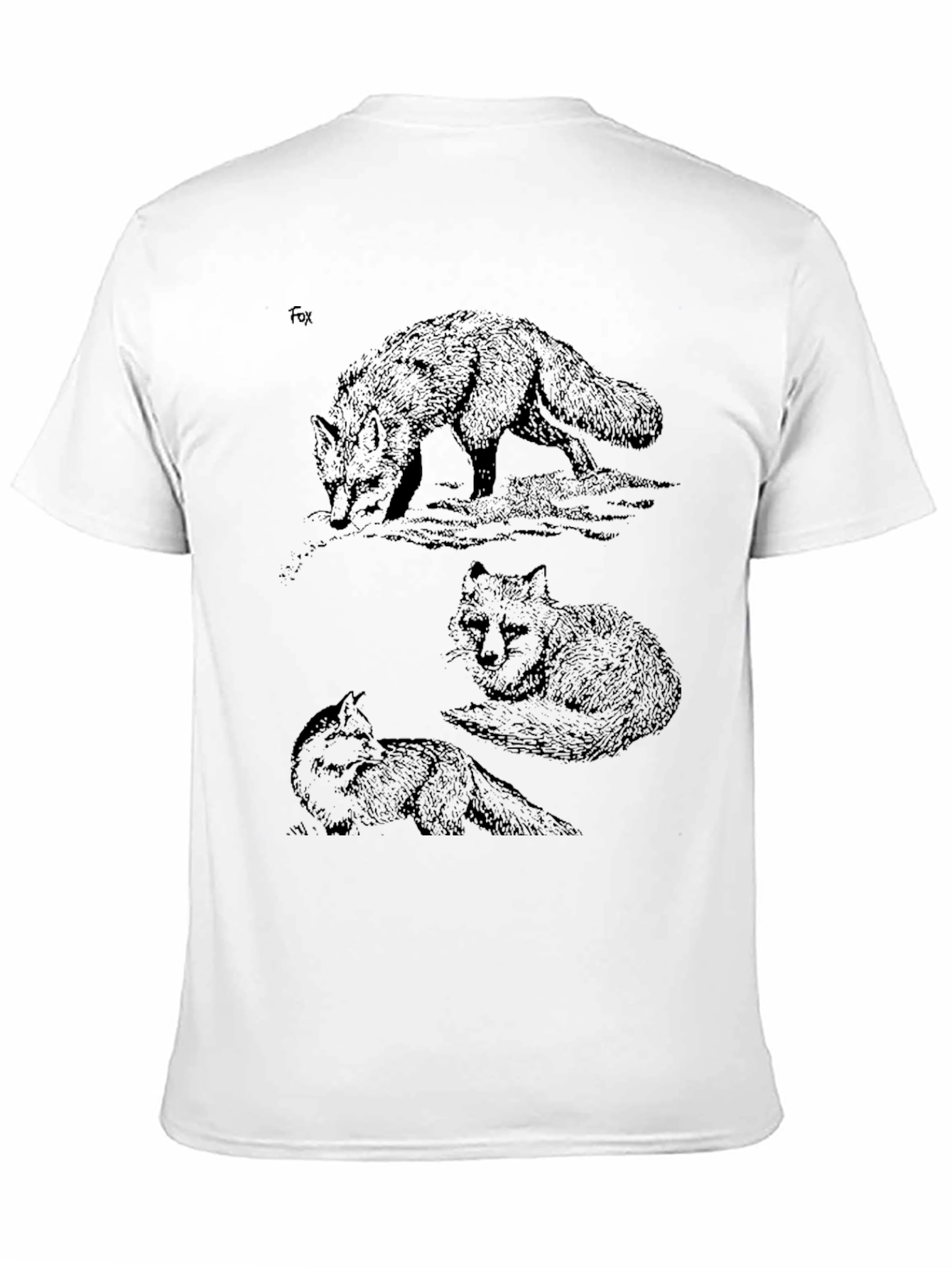 Fox Sketch Print Black T-Shirt