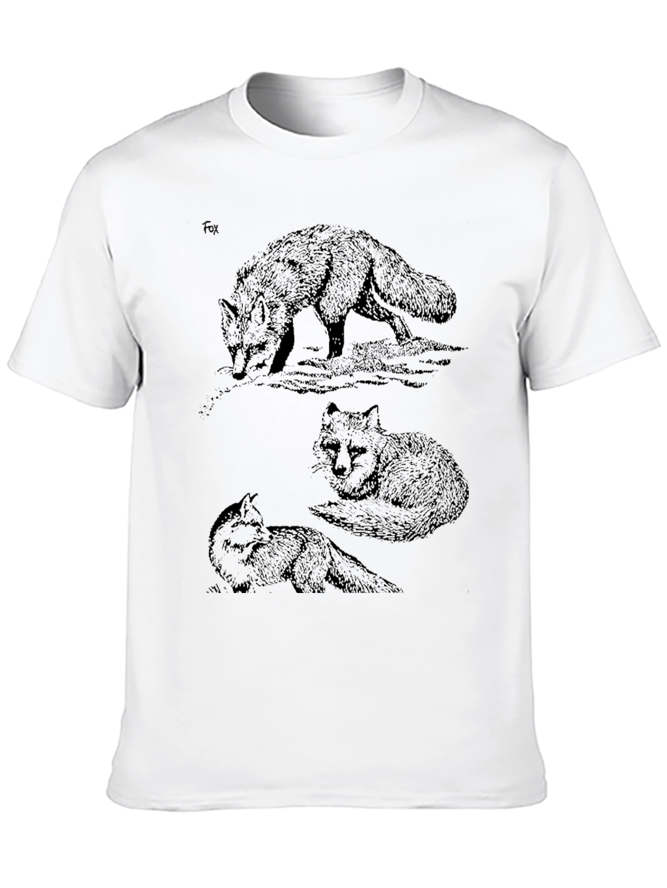 Fox Sketch Print Black T-Shirt