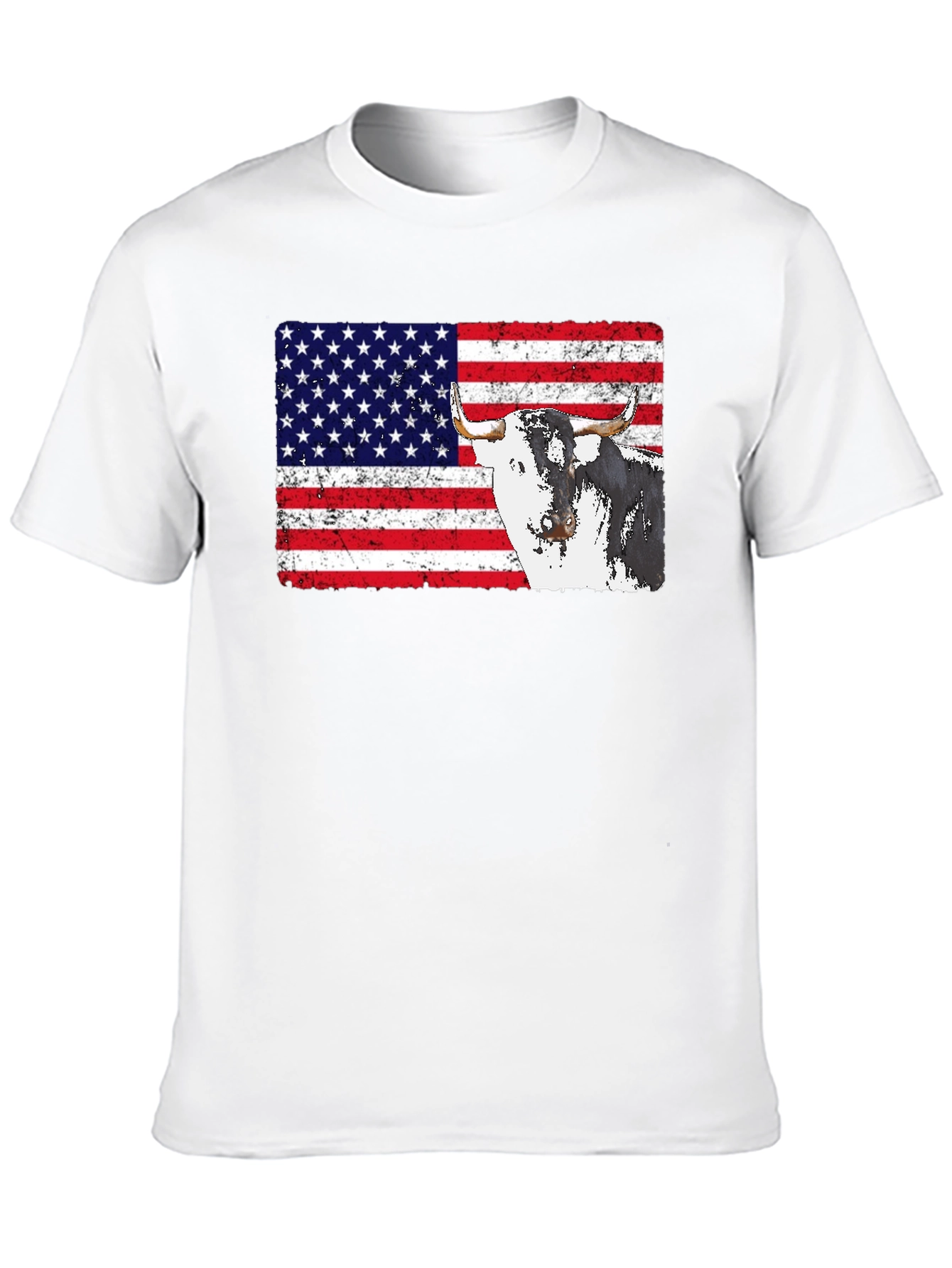 USA Flag Bull Graphic Print Mens Black T-Shirt