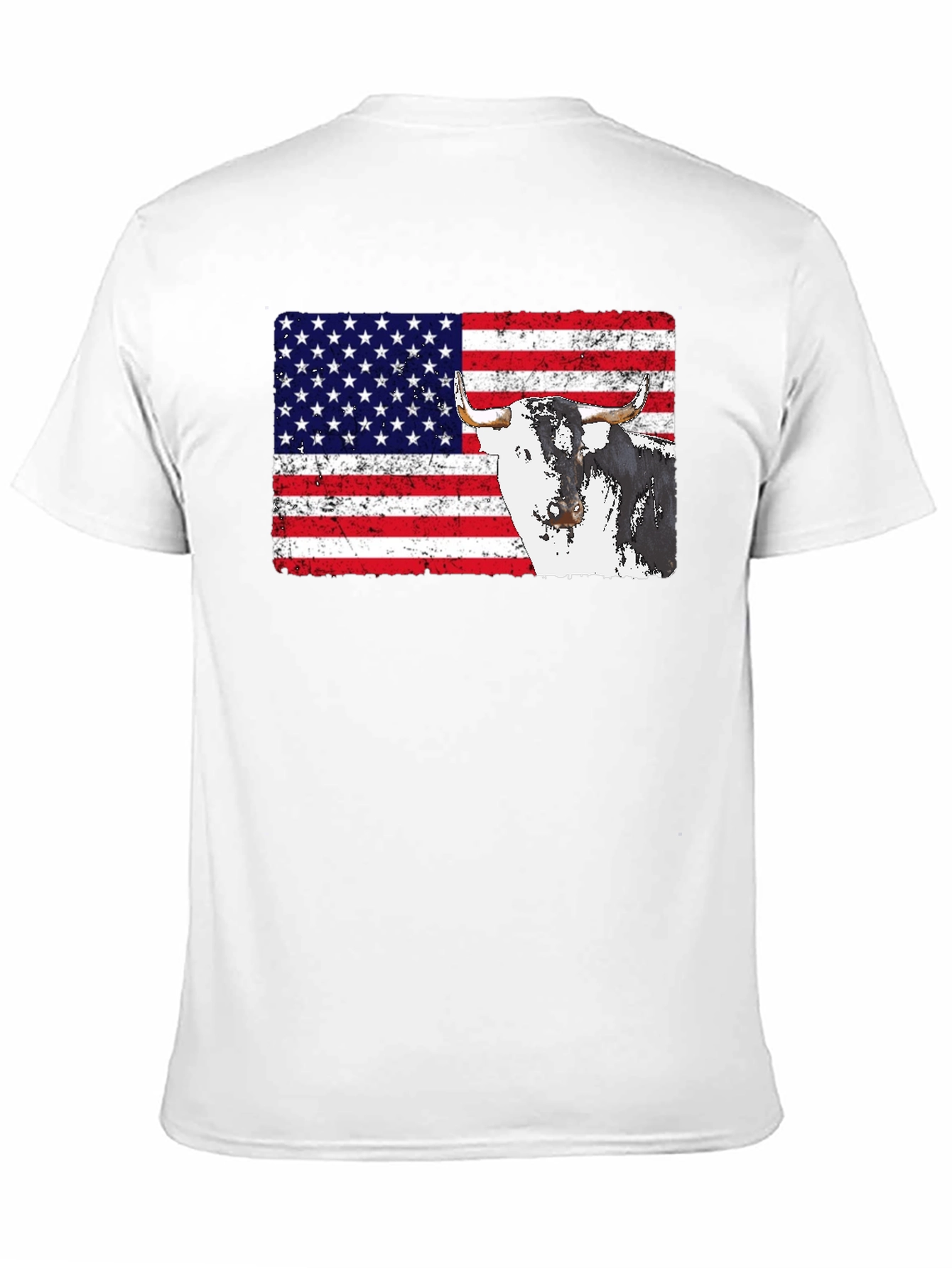 USA Flag Bull Graphic Print Mens Black T-Shirt