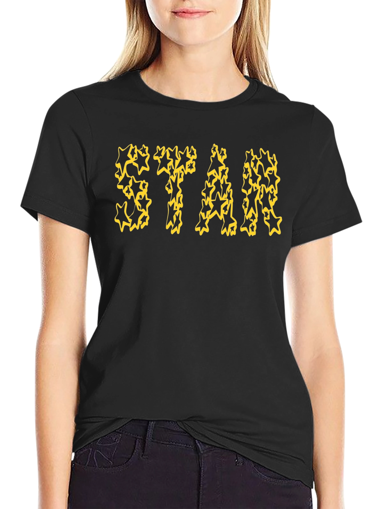 Star Graphic Tee - Black Cotton Casual Shirt