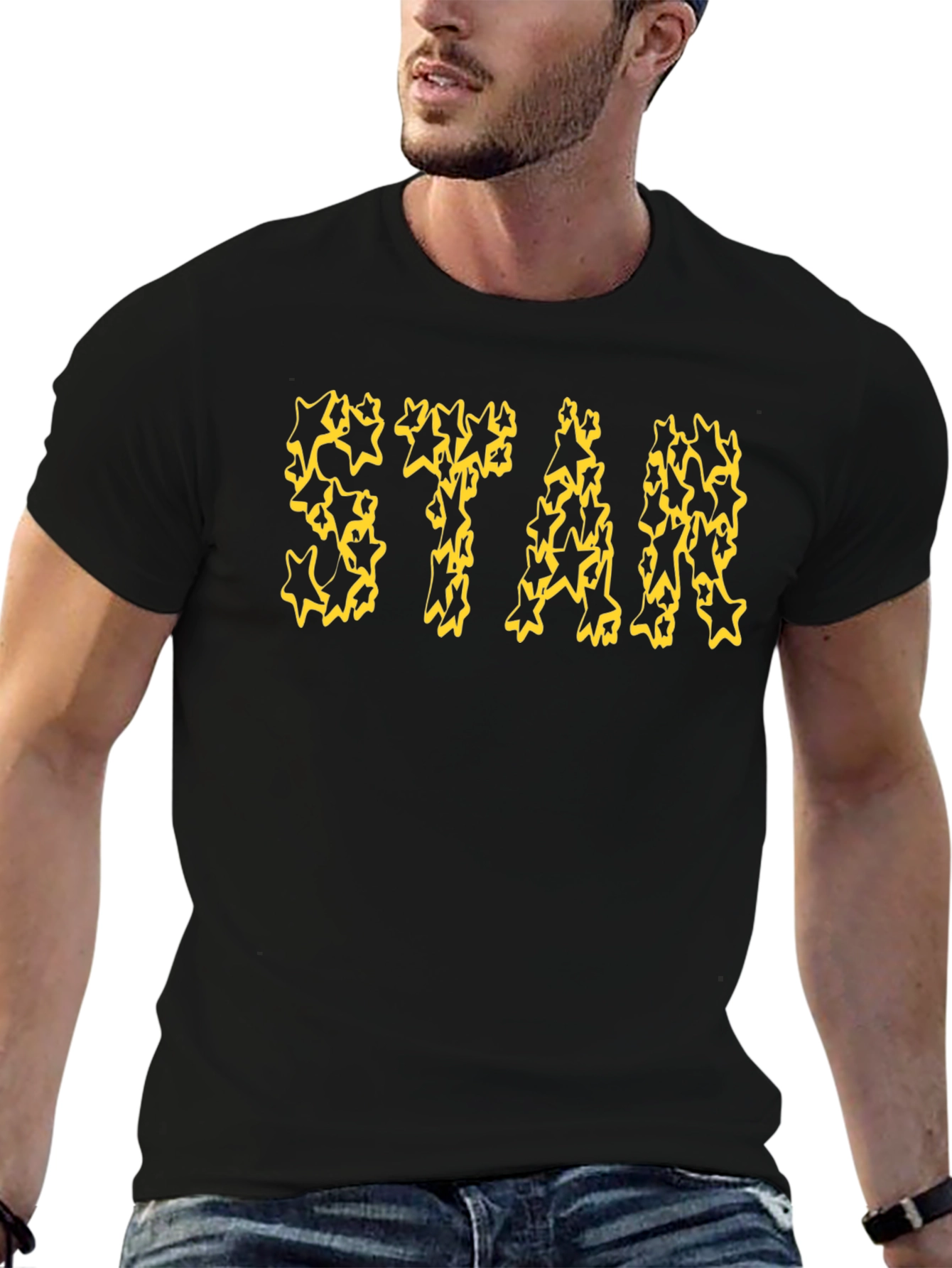 Star Graphic Tee - Black Cotton Casual Shirt