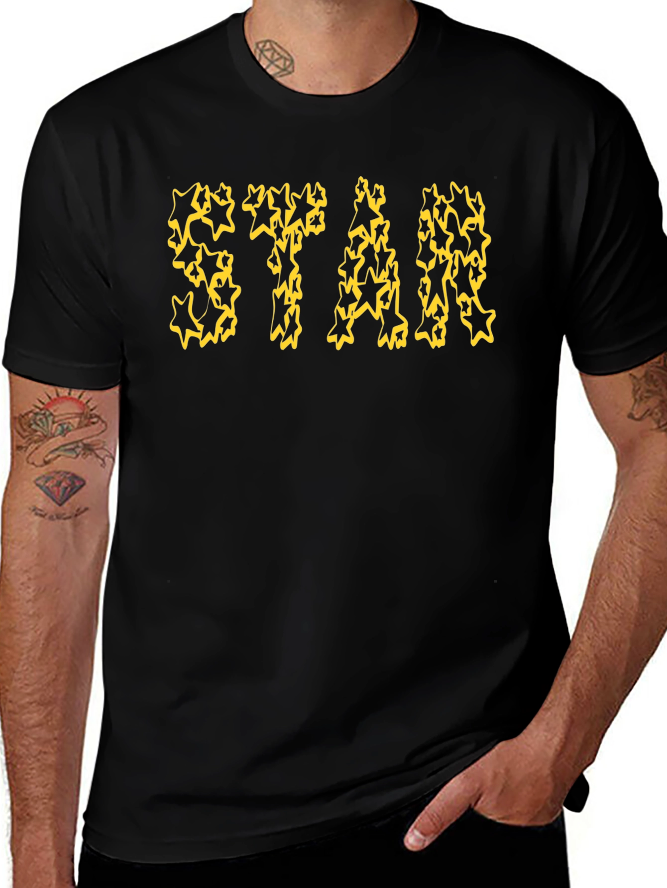 Star Graphic Tee - Black Cotton Casual Shirt