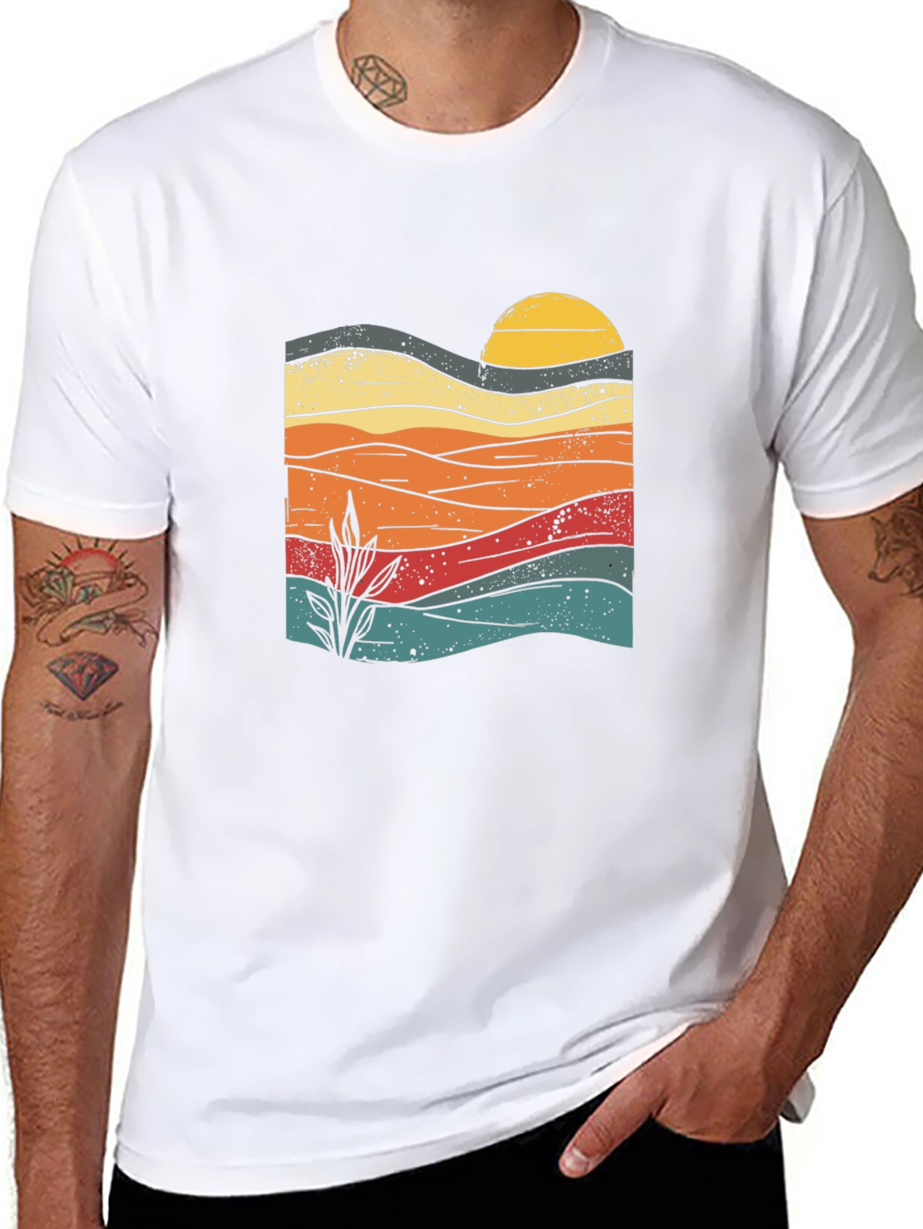 Retro Sunset Graphic Tee - Black Cotton Blend