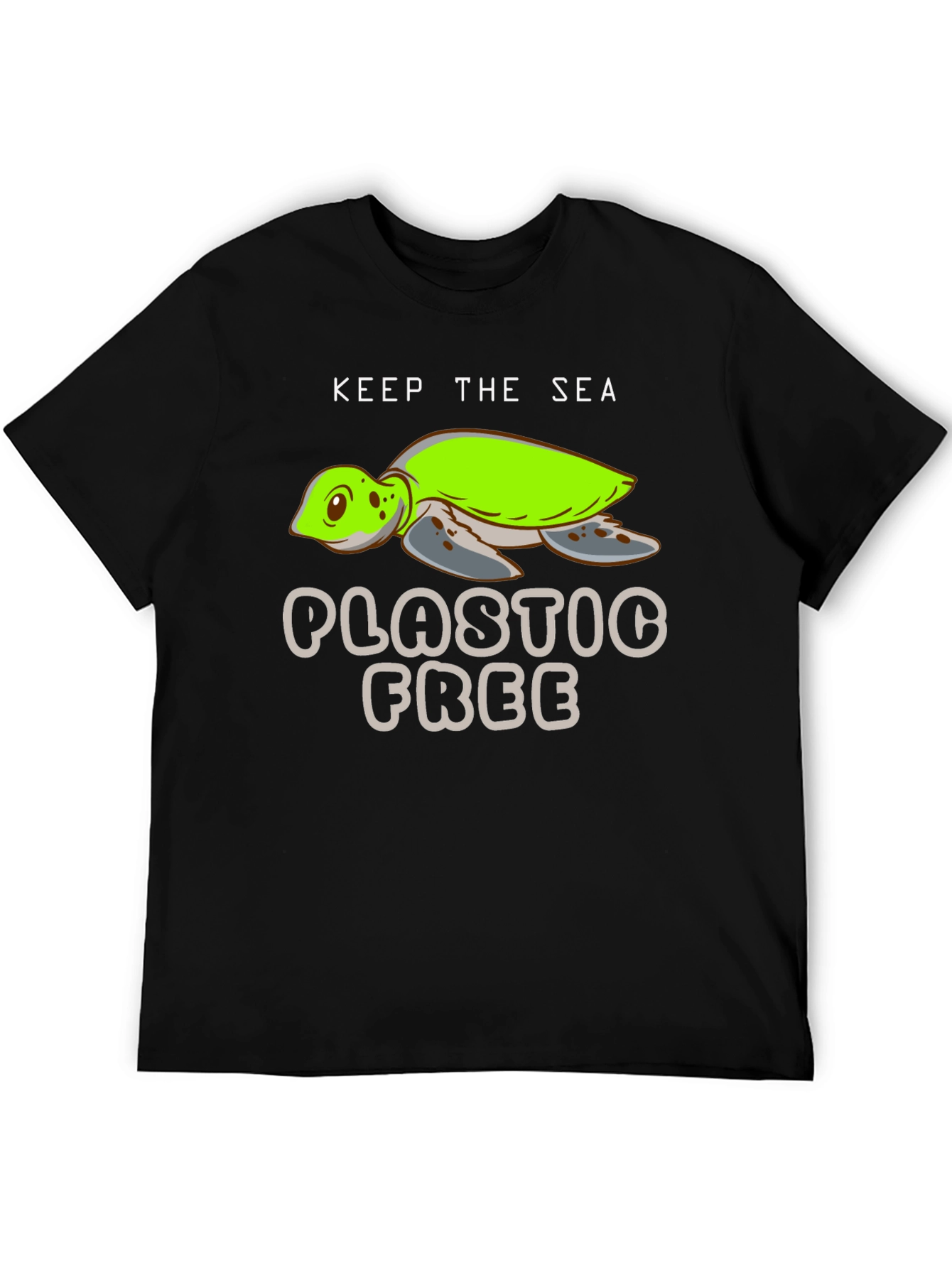 Keep The Sea Plastic Free Black Turtle Graphic T-Shirt