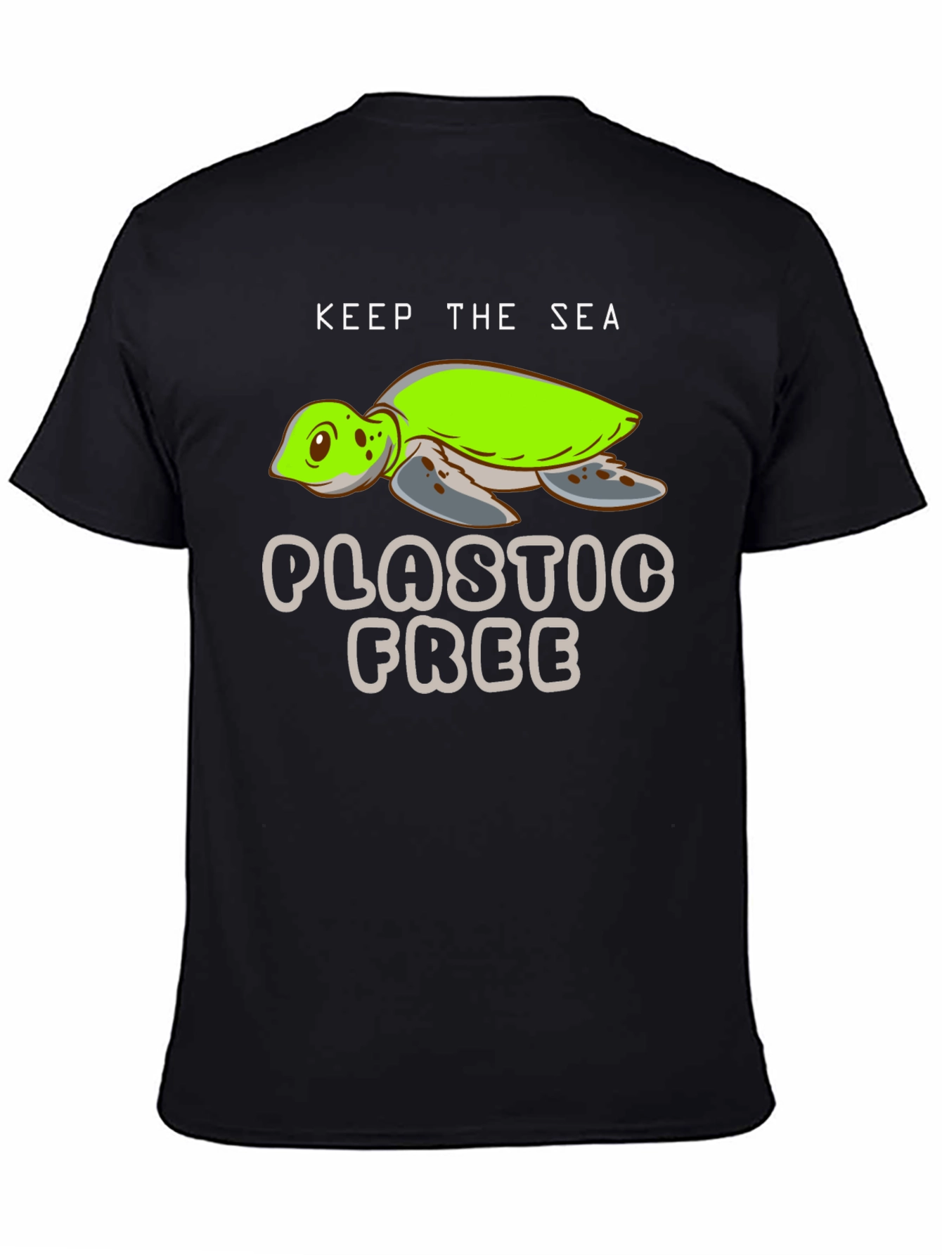 Keep The Sea Plastic Free Black Turtle Graphic T-Shirt