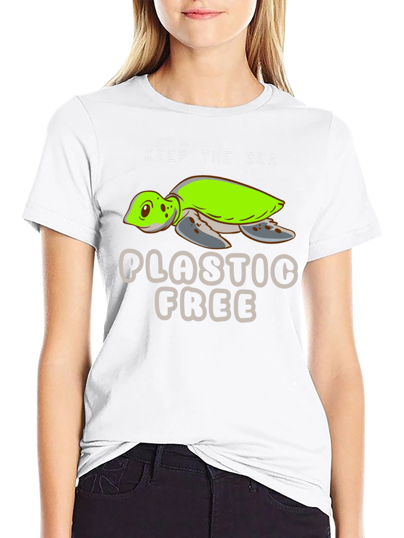 Keep The Sea Plastic Free Black Turtle Graphic T-Shirt