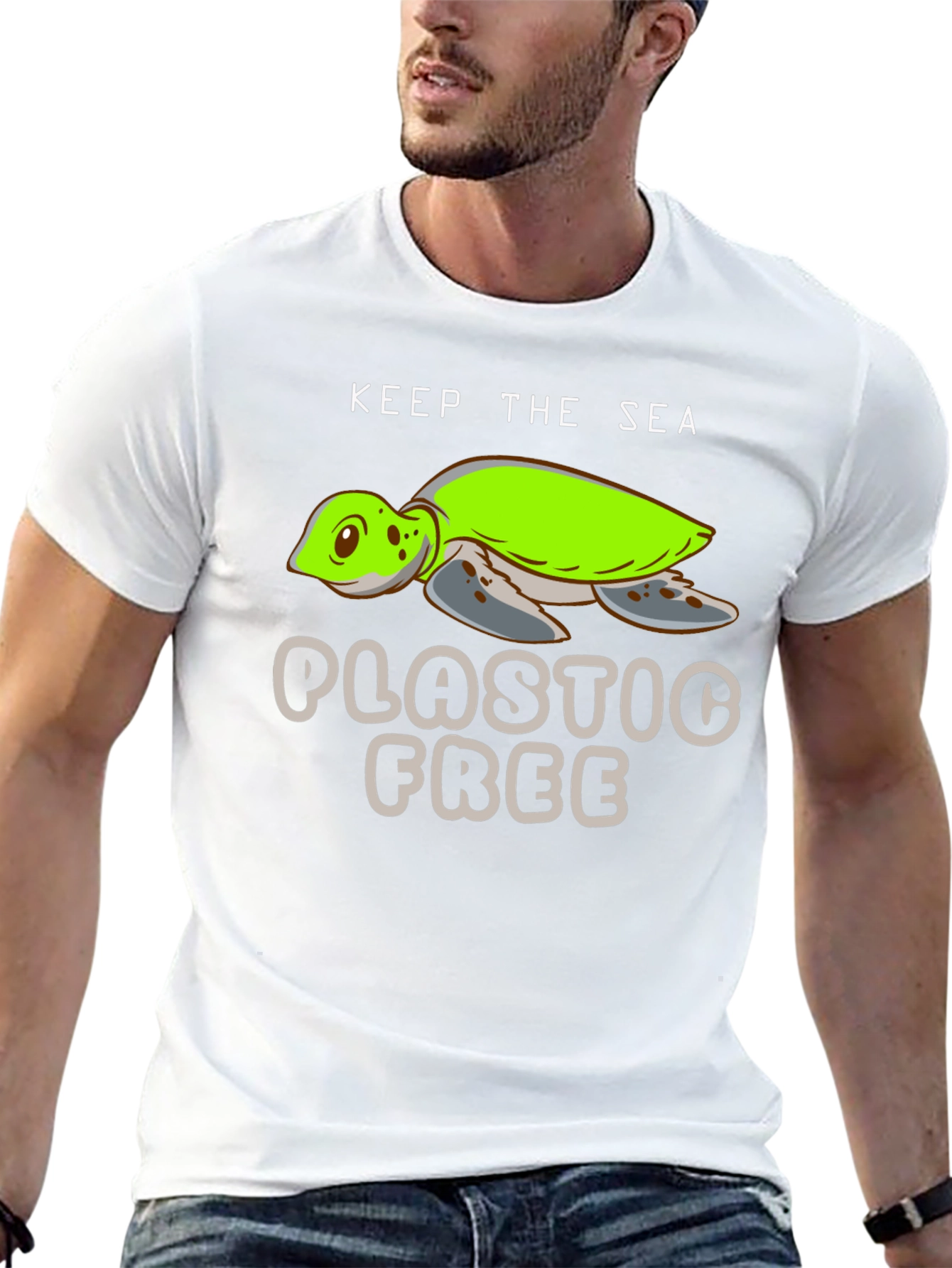 Keep The Sea Plastic Free Black Turtle Graphic T-Shirt