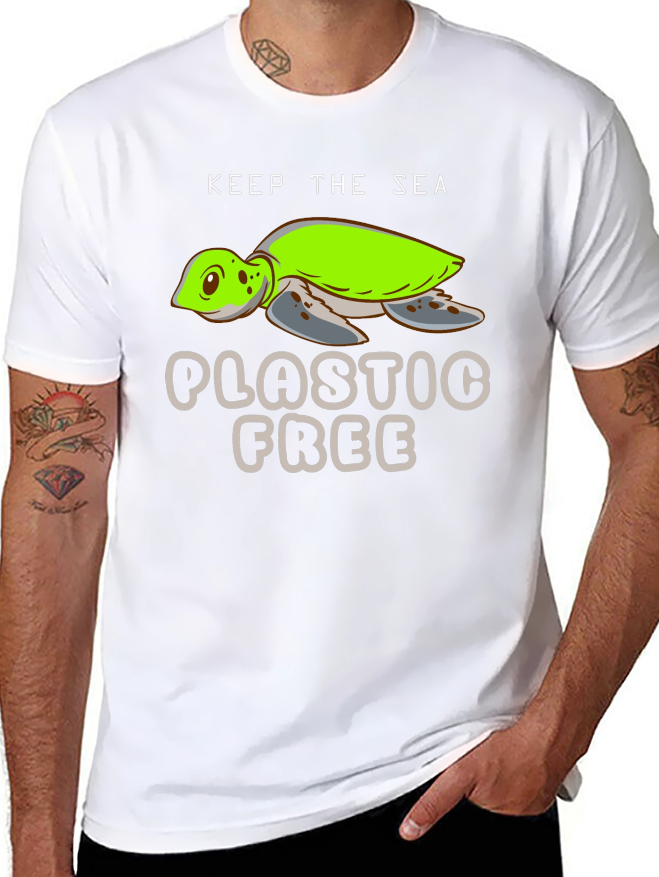 Keep The Sea Plastic Free Black Turtle Graphic T-Shirt