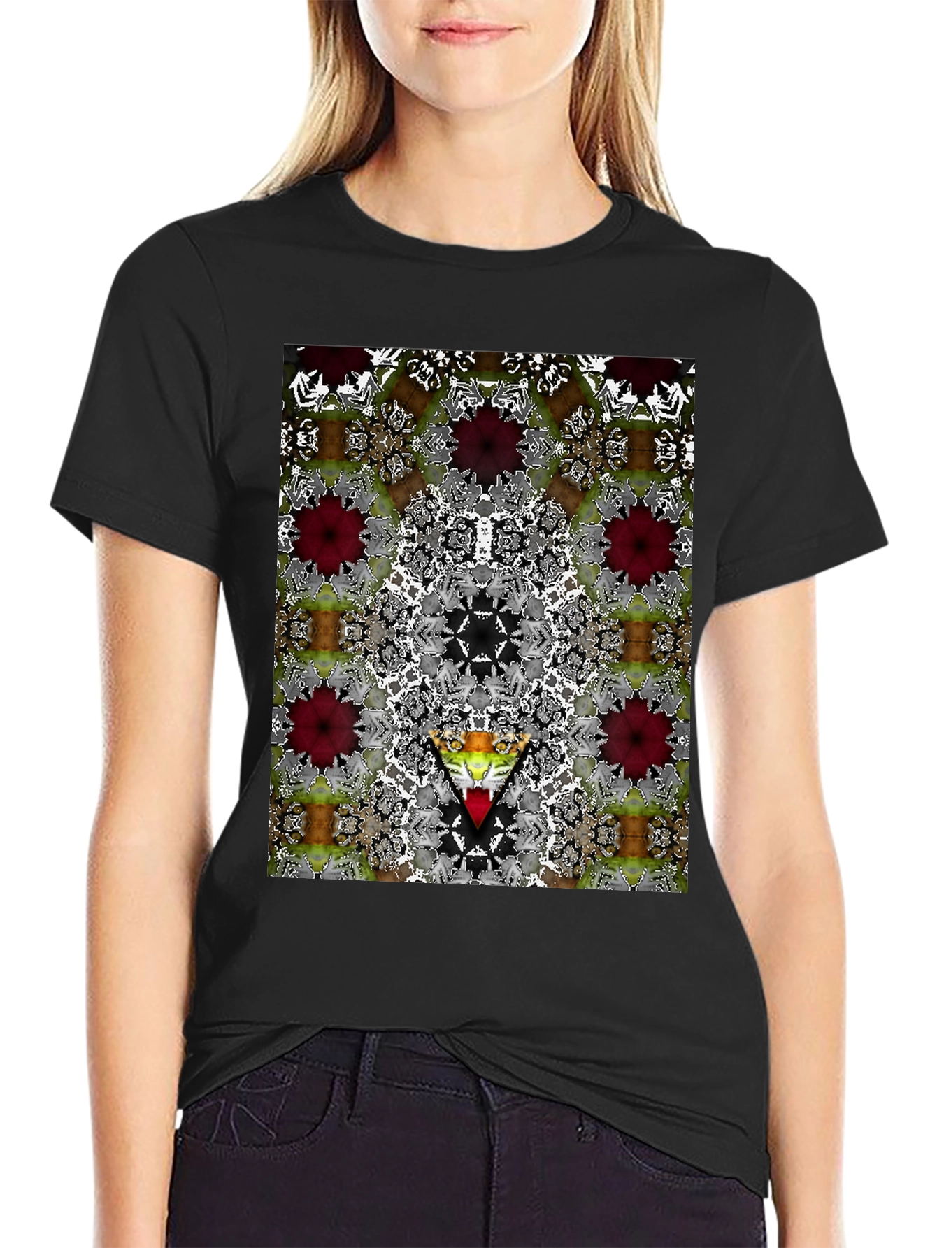 Kaleidoscopic Graphic Print Black Tee