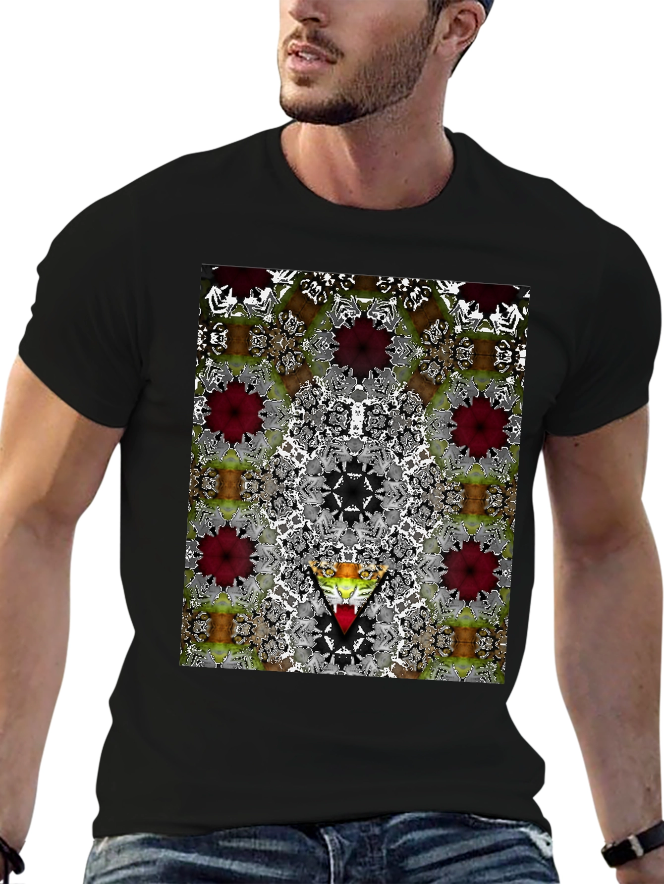 Kaleidoscopic Graphic Print Black Tee