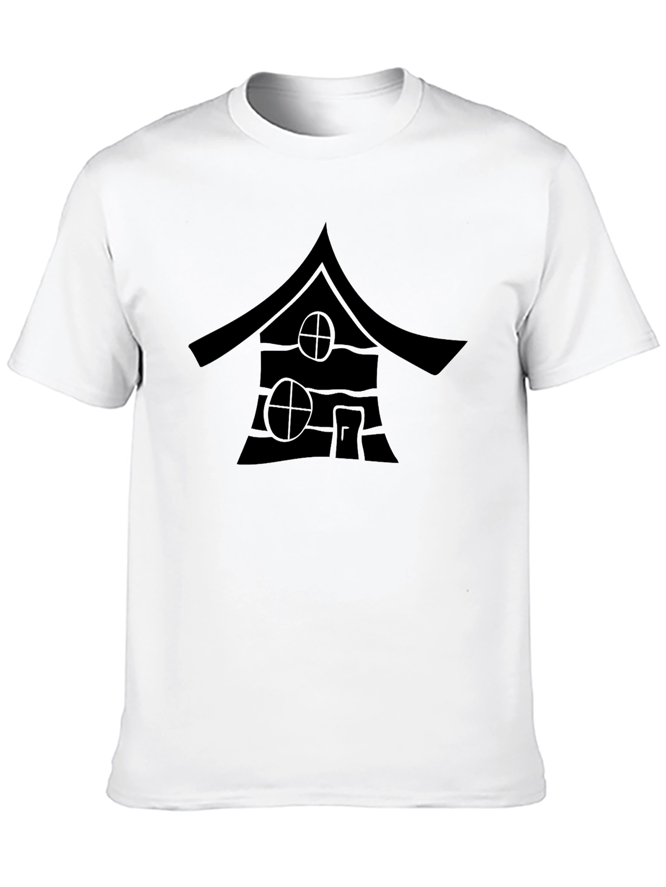 Black T-Shirt with Cabin Print