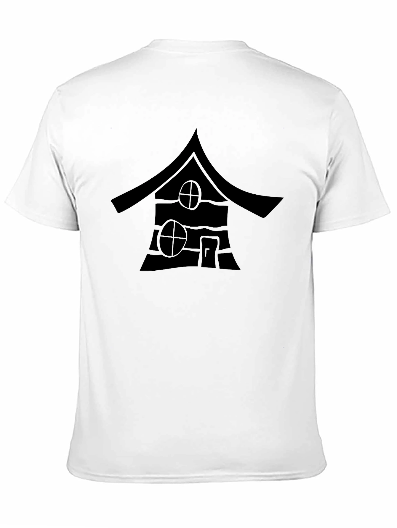 Black T-Shirt with Cabin Print
