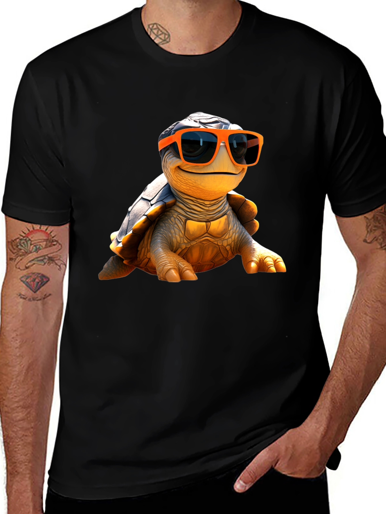 Cool Turtle Graphic Tee - Black Cotton T-Shirt