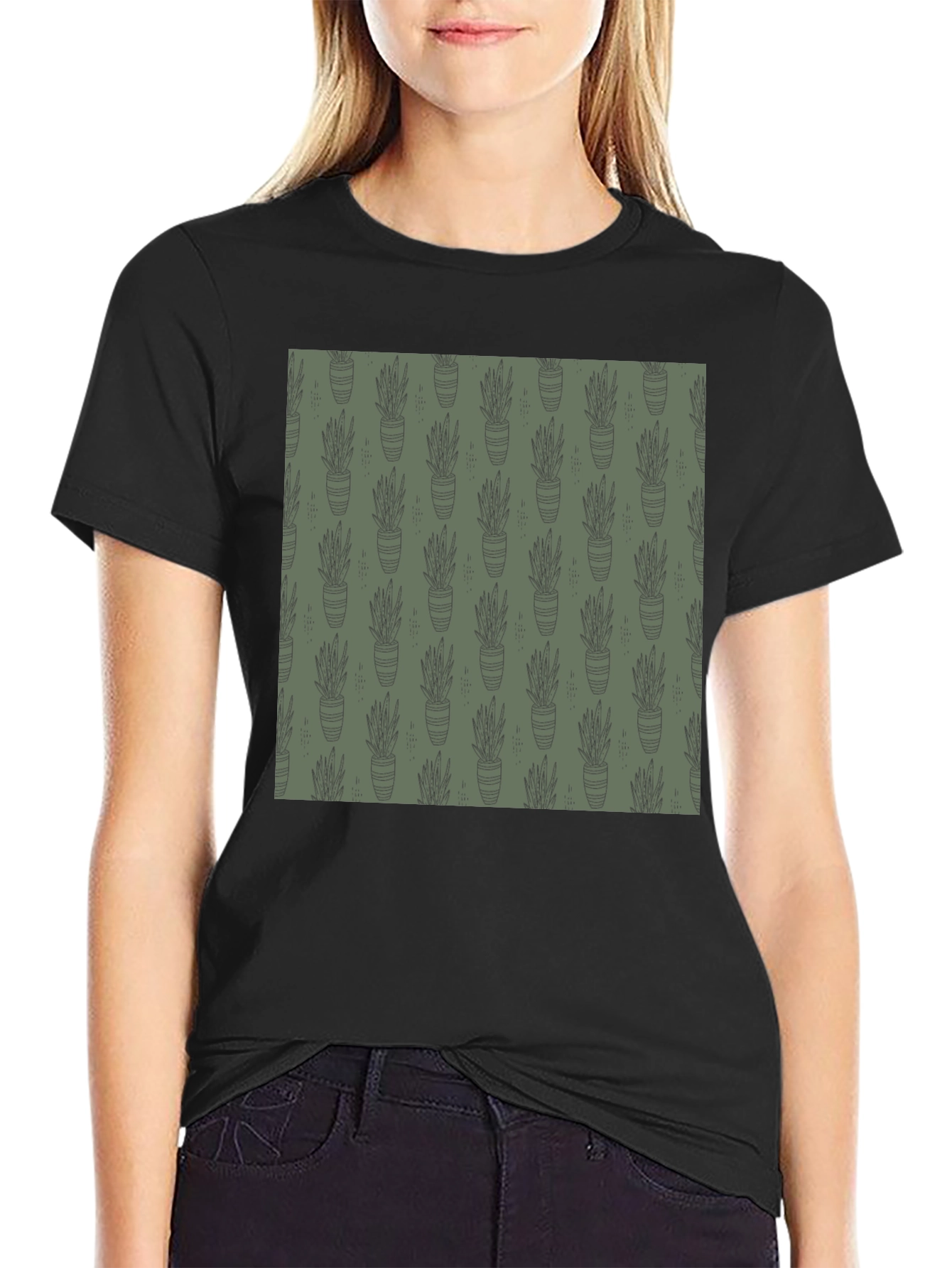 Unique Potted Plant Print T-Shirt