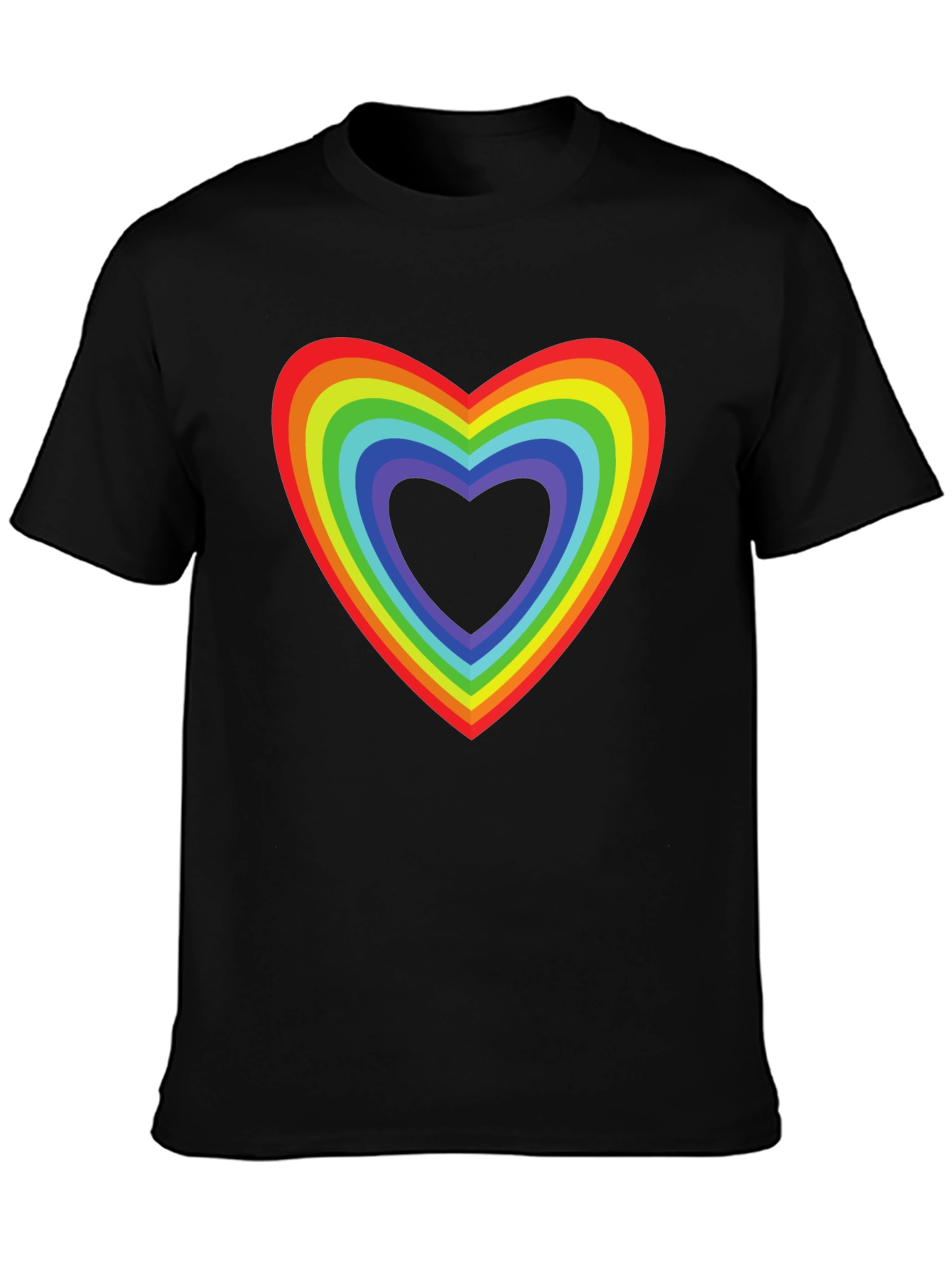 Rainbow Heart Pride T-Shirt - Black Cotton Tee