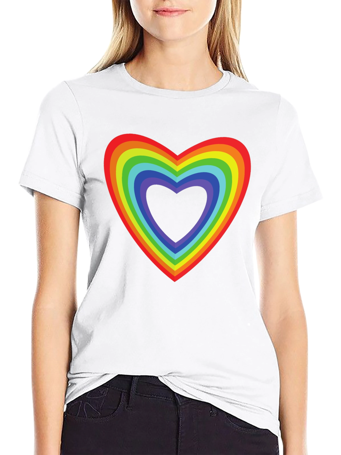 Rainbow Heart Pride T-Shirt - Black Cotton Tee