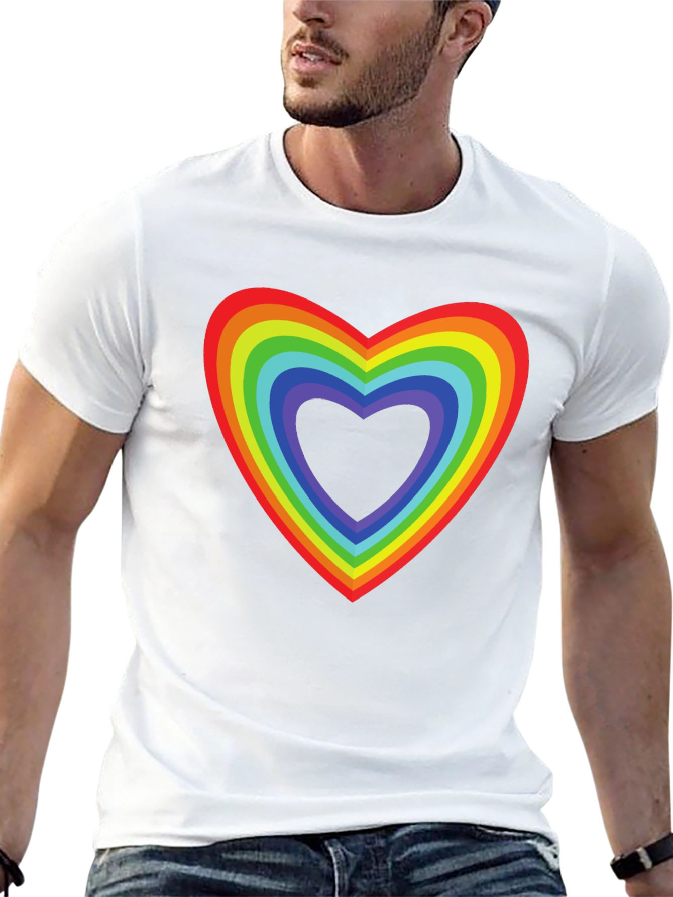 Rainbow Heart Pride T-Shirt - Black Cotton Tee