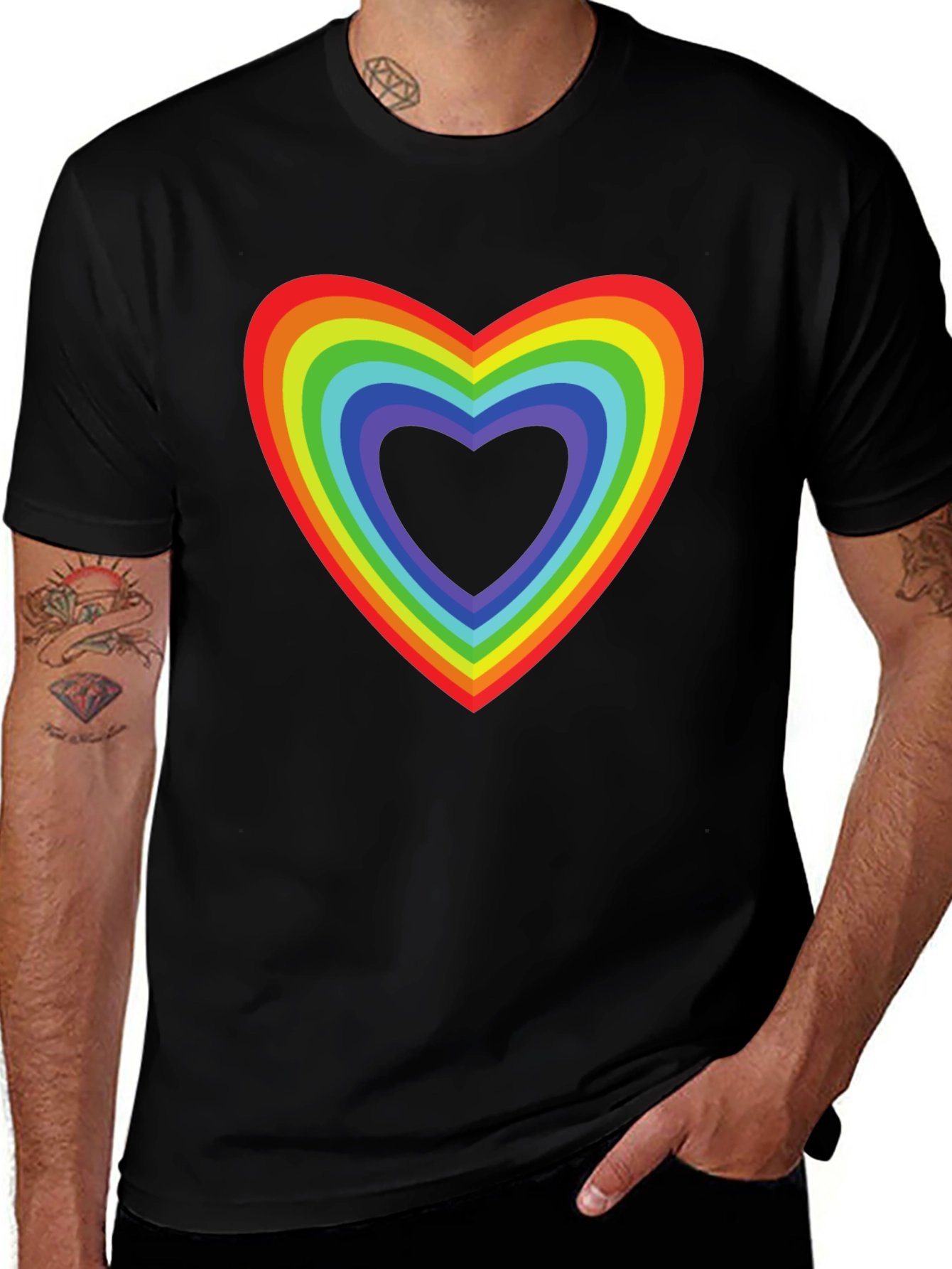 Rainbow Heart Pride T-Shirt - Black Cotton Tee