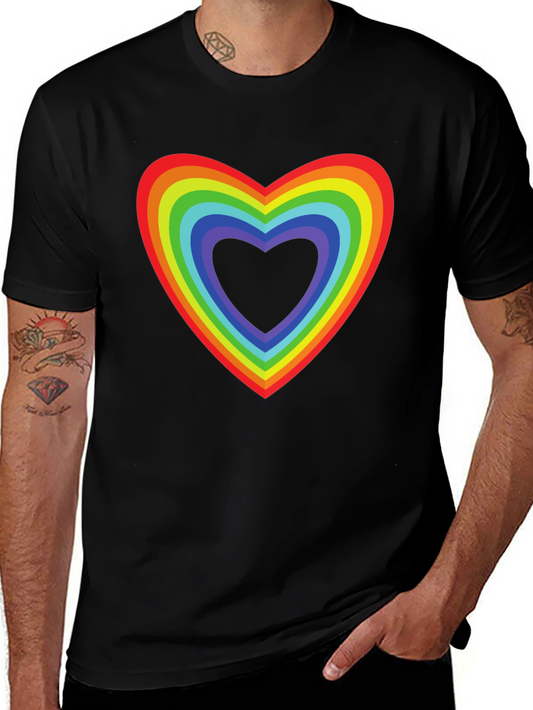 Rainbow Heart Pride T-Shirt - Black Cotton Tee