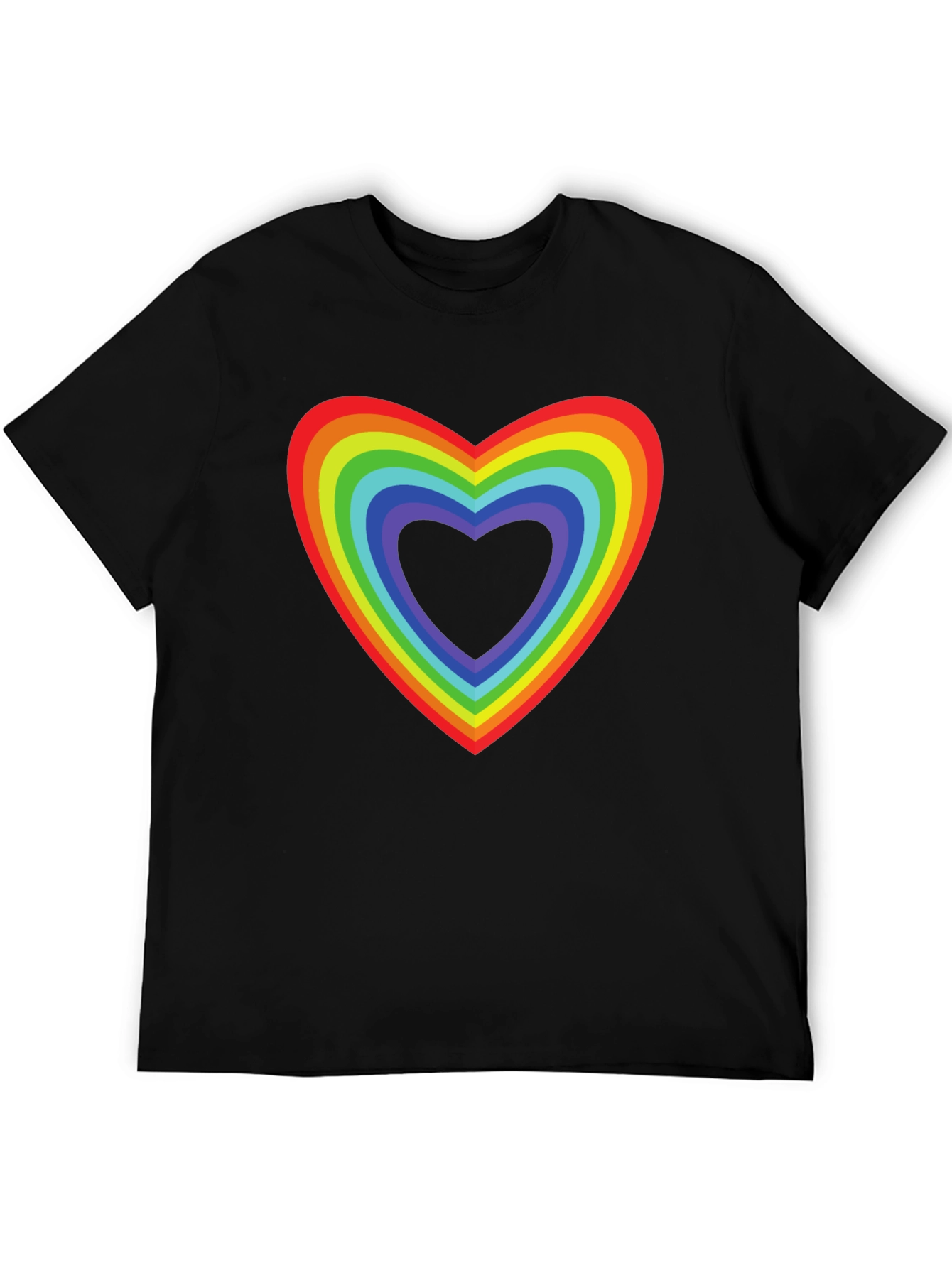 Rainbow Heart Pride T-Shirt - Black Cotton Tee