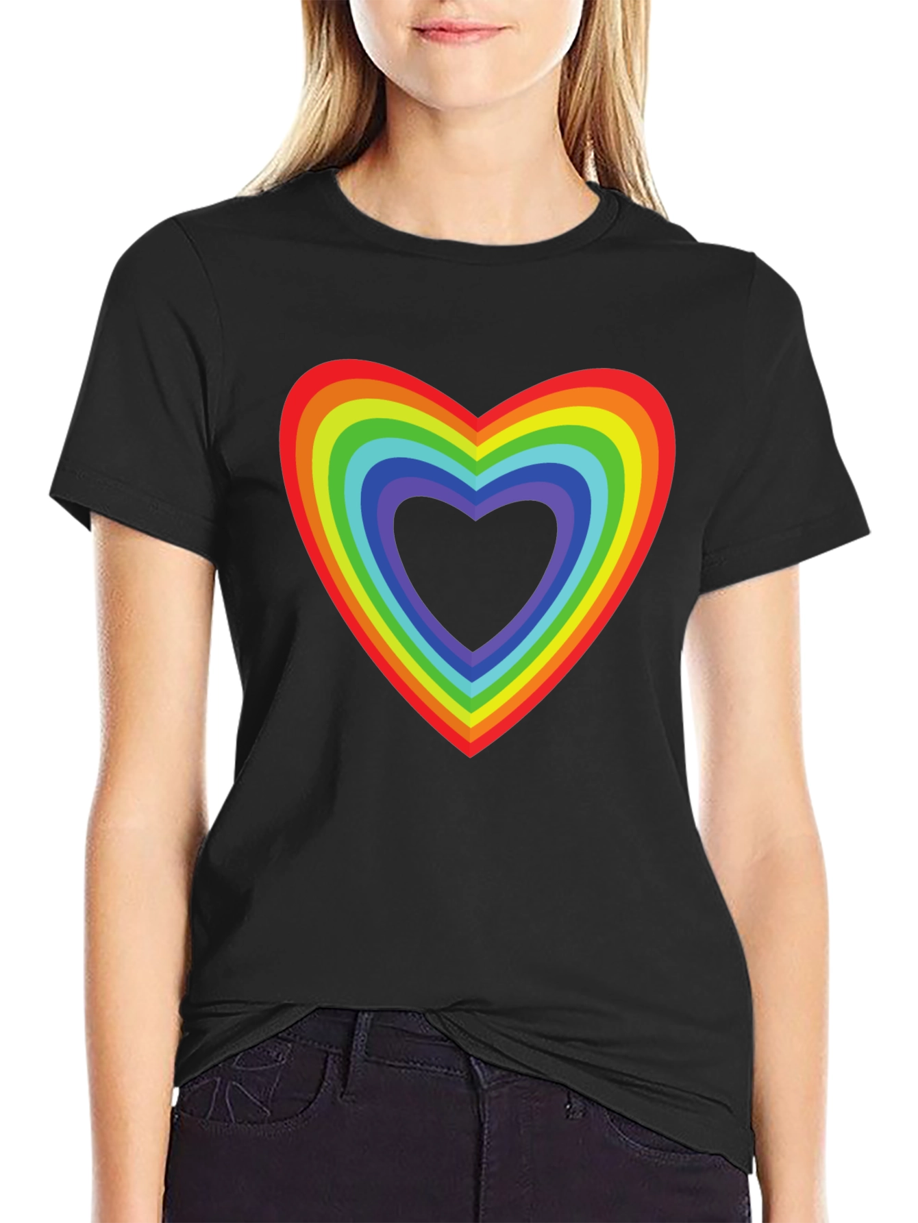 Rainbow Heart Pride T-Shirt - Black Cotton Tee