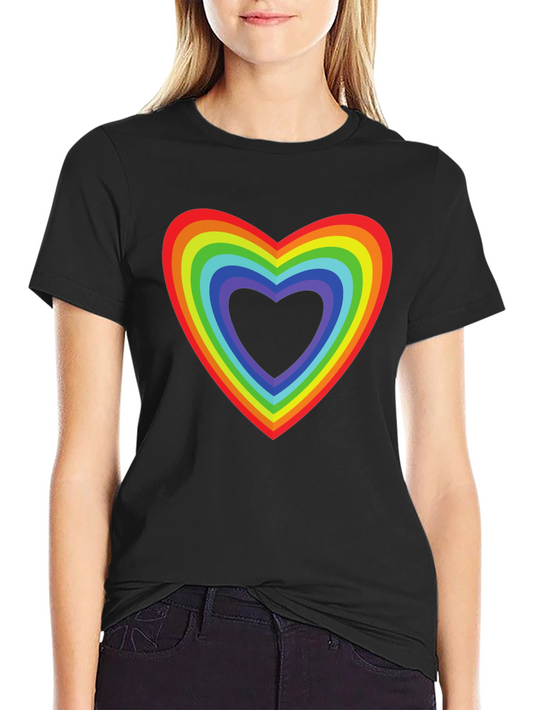 Rainbow Heart Pride T-Shirt - Black Cotton Tee