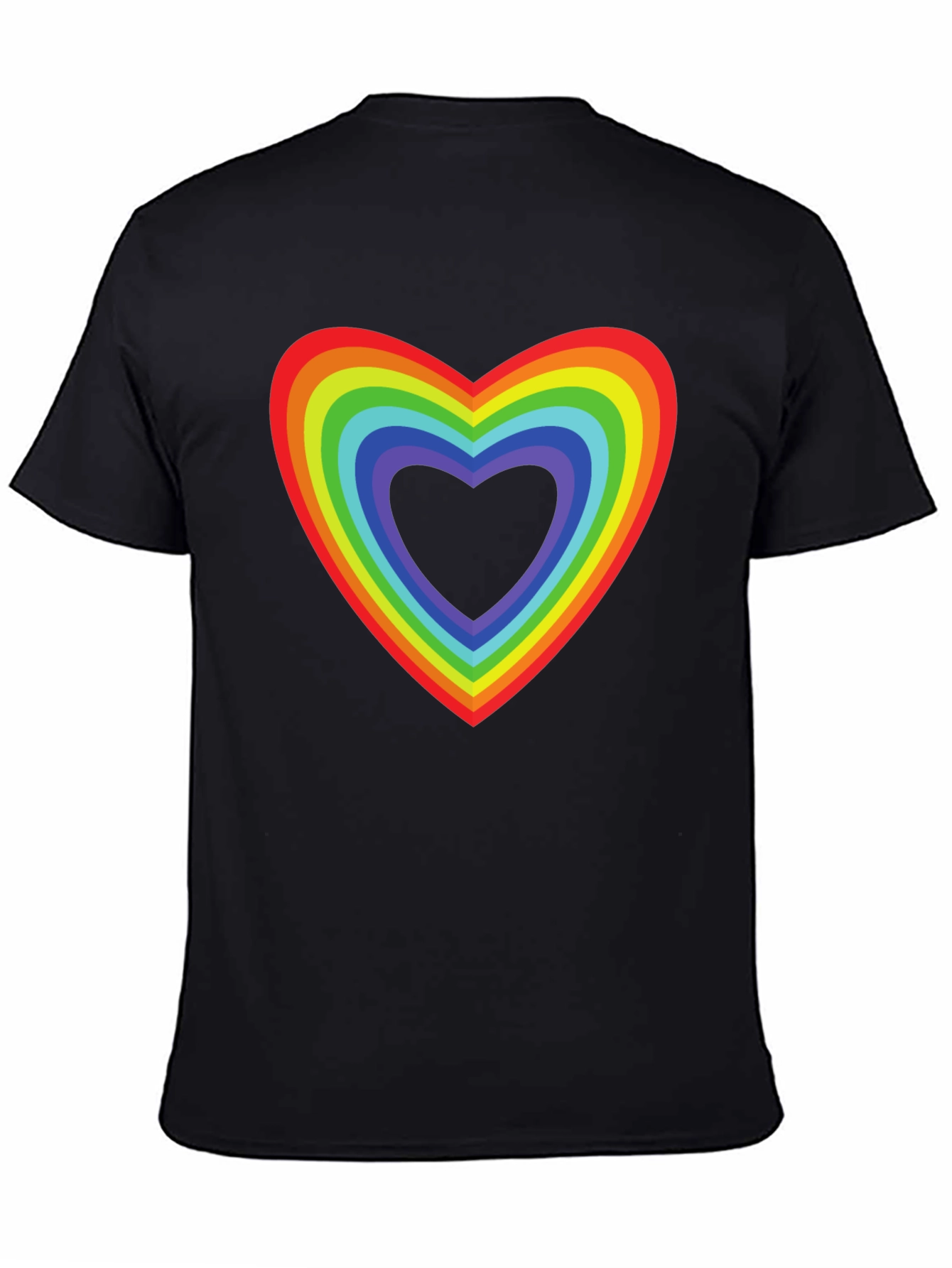 Rainbow Heart Pride T-Shirt - Black Cotton Tee
