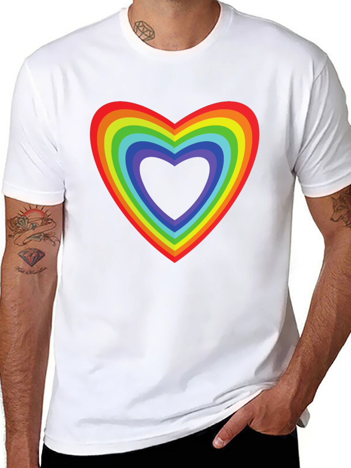 Rainbow Heart Pride T-Shirt - Black Cotton Tee