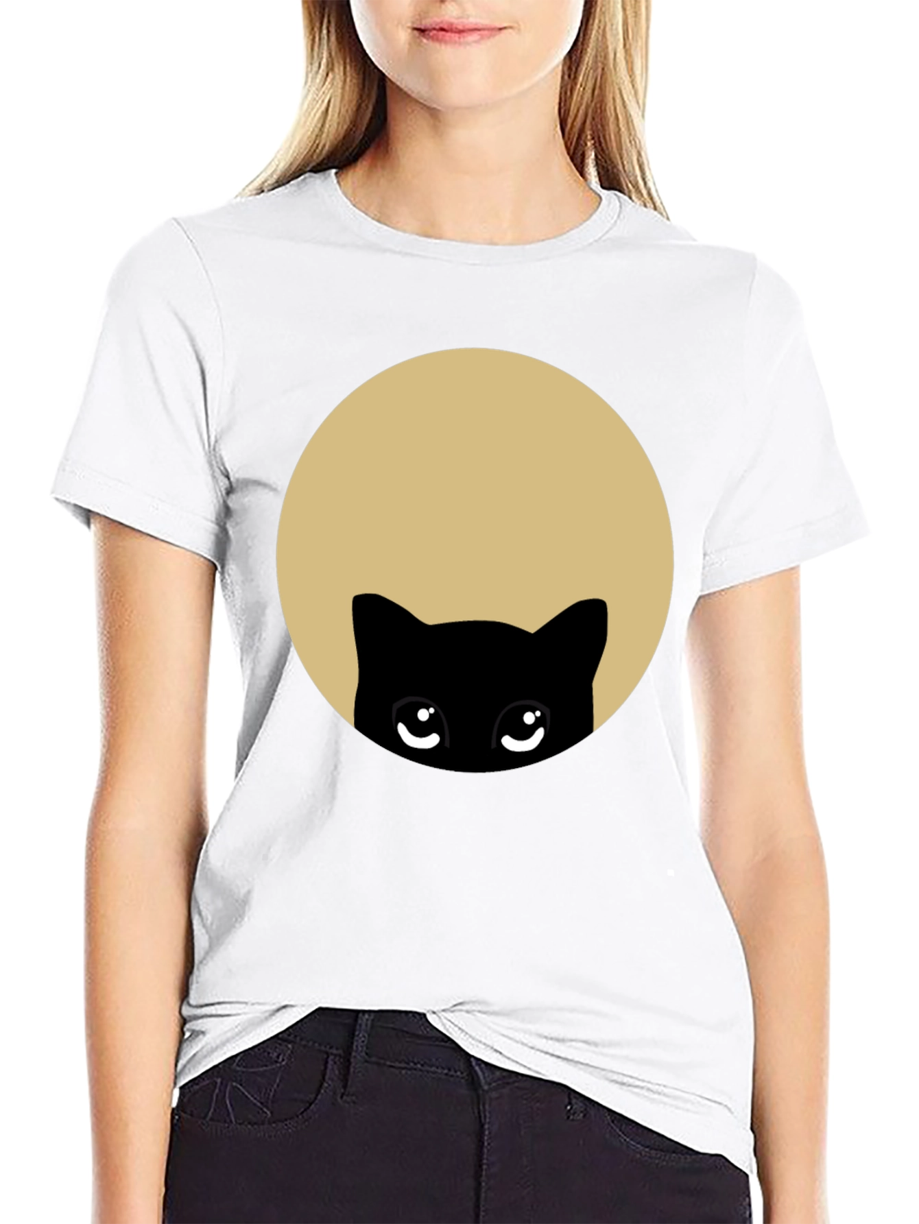 Cute Peekaboo Cat Graphic T-Shirt - Black