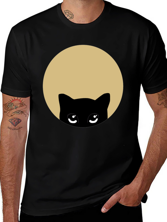 Cute Peekaboo Cat Graphic T-Shirt - Black