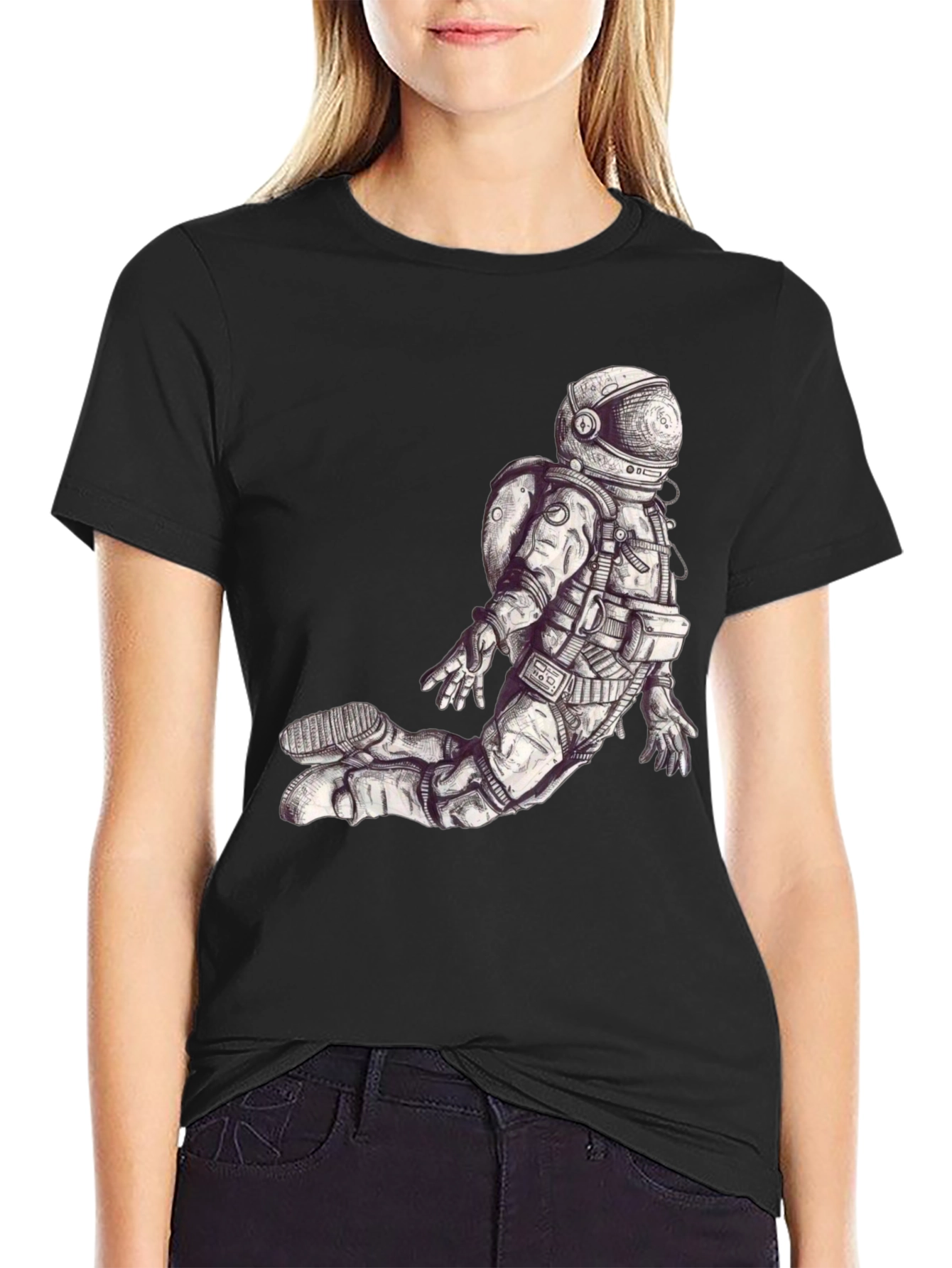 Astronaut Graphic Print Black T-Shirt