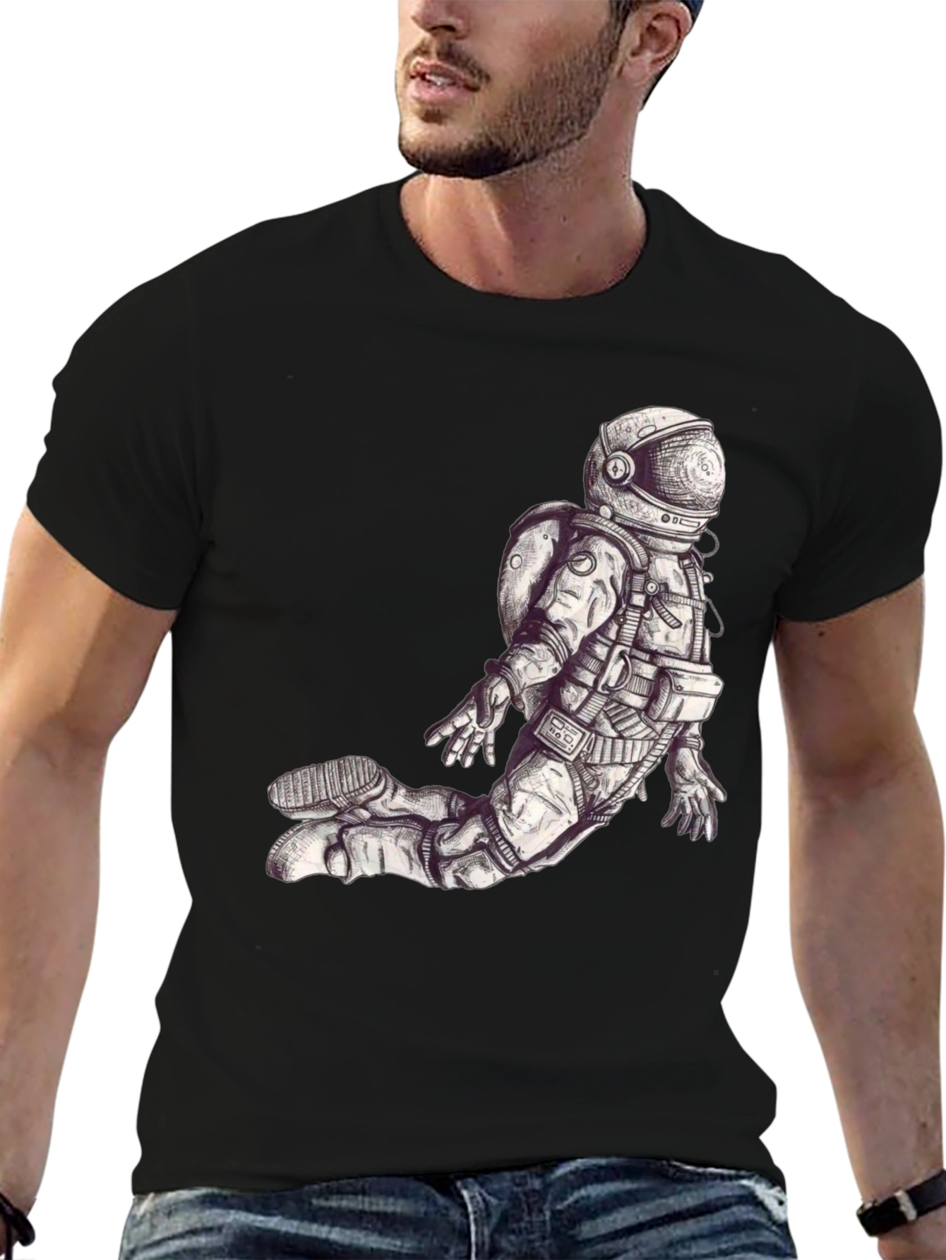 Astronaut Graphic Print Black T-Shirt