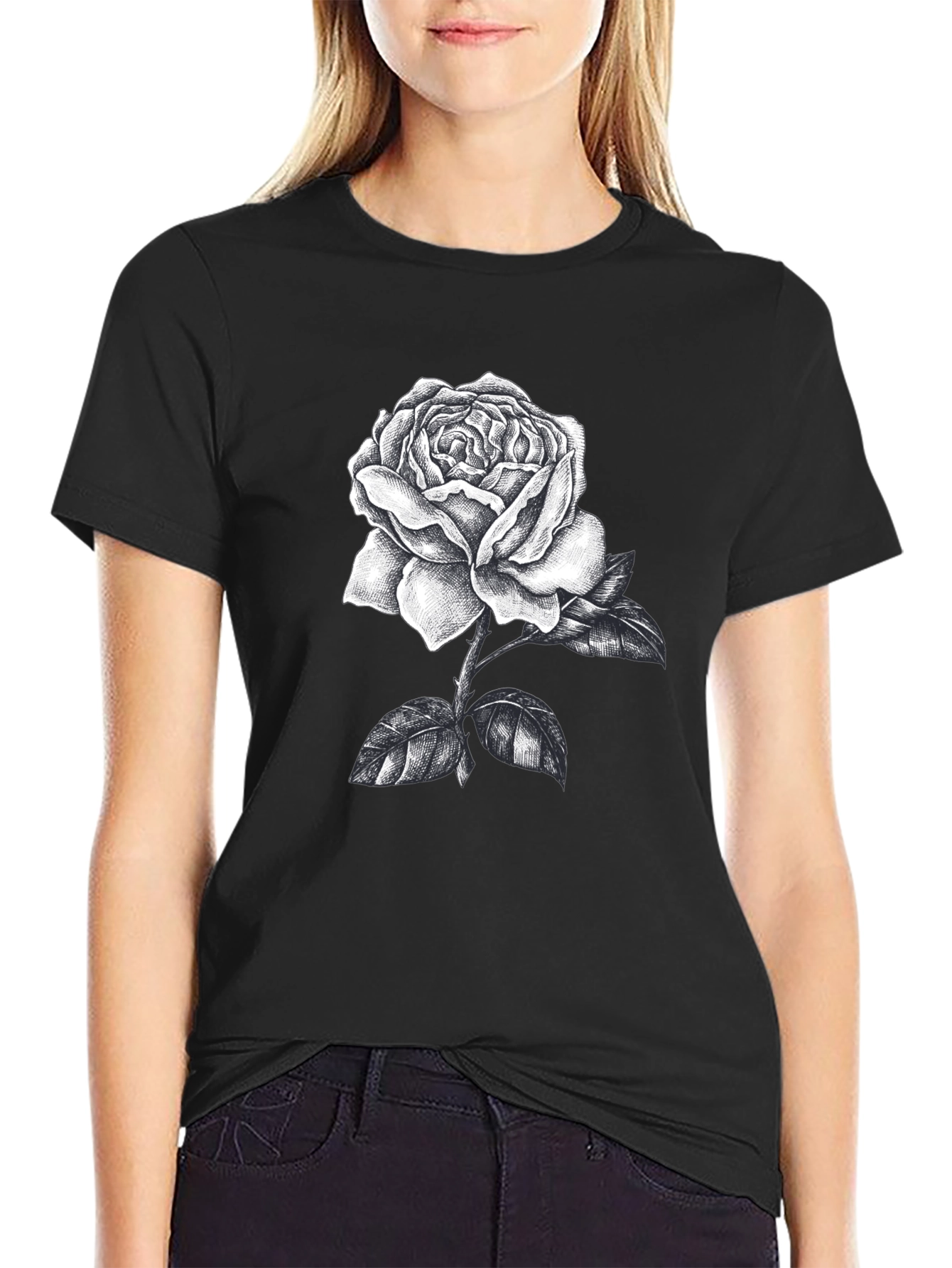 Rose Graphic Print Black T-Shirt