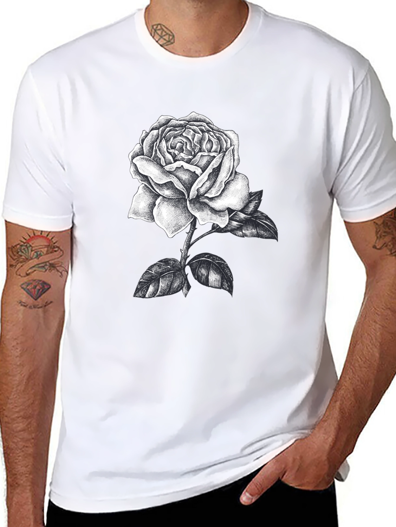 Rose Graphic Print Black T-Shirt