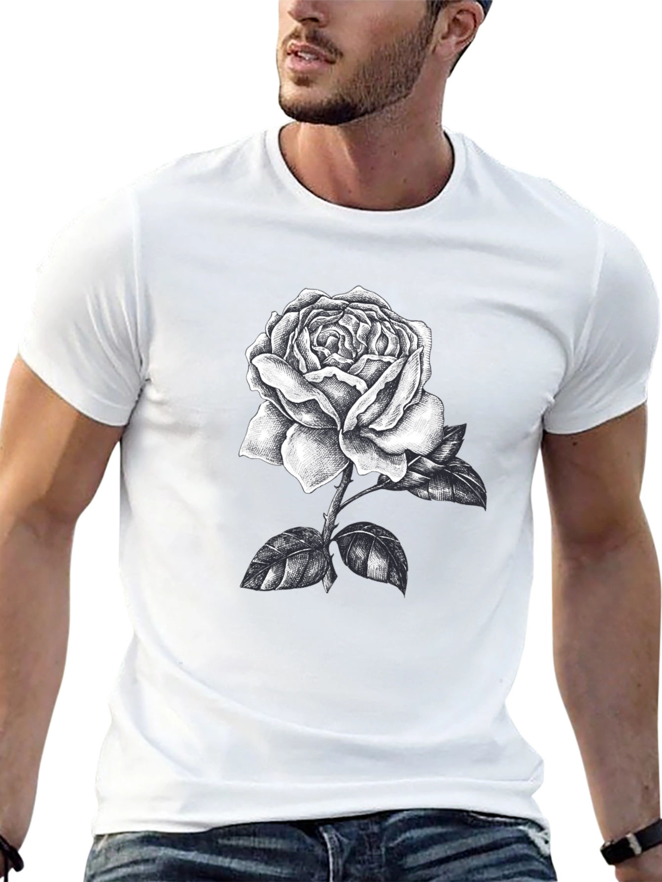 Rose Graphic Print Black T-Shirt