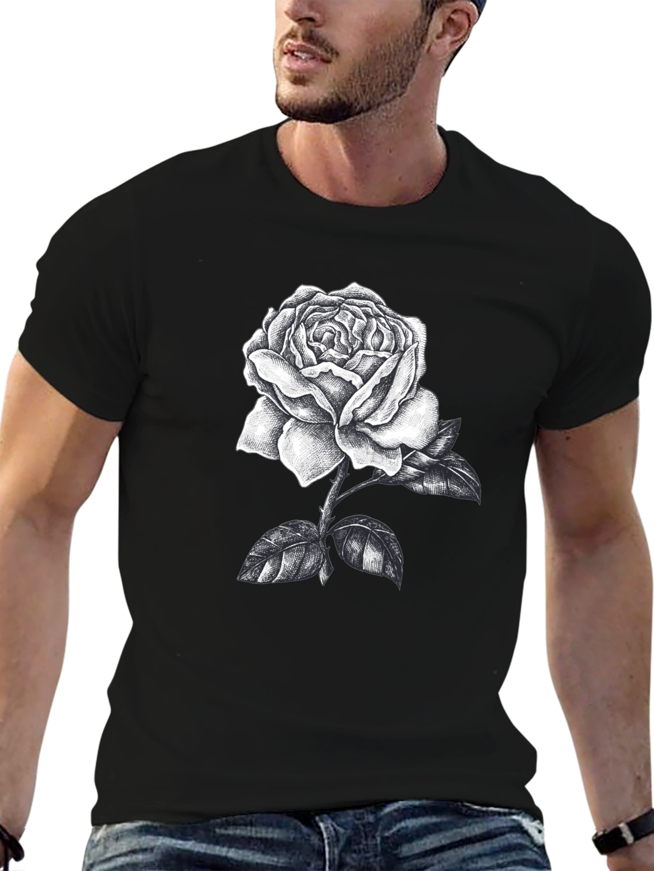 Rose Graphic Print Black T-Shirt