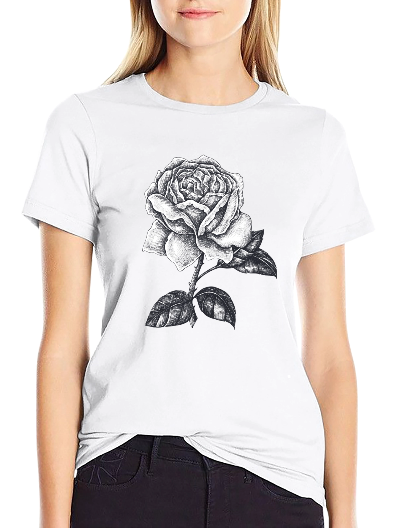Rose Graphic Print Black T-Shirt
