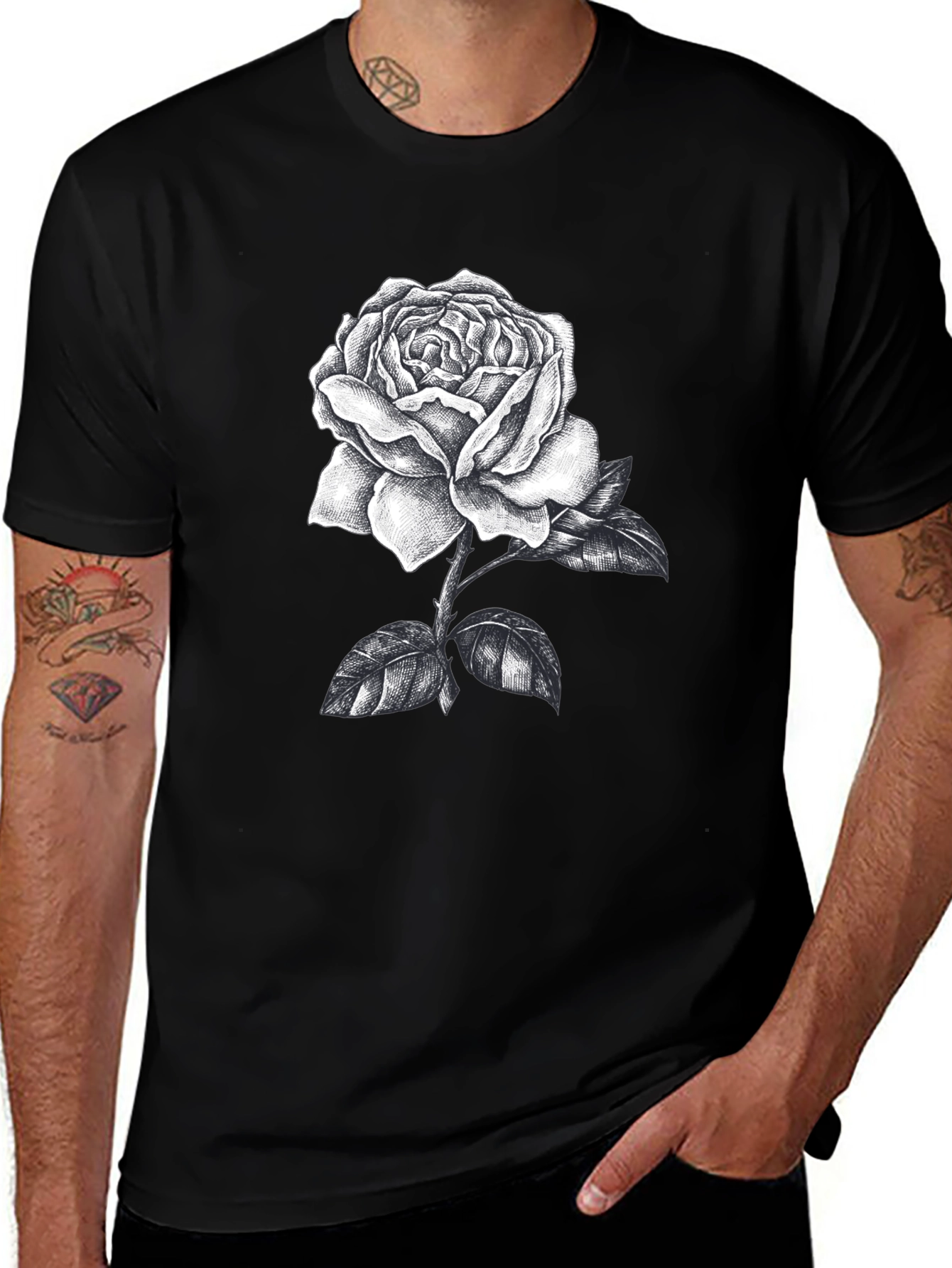 Rose Graphic Print Black T-Shirt