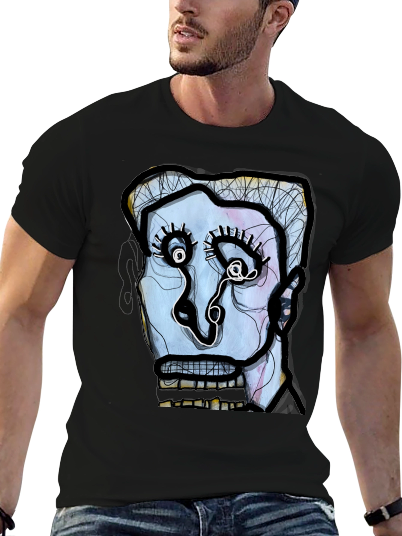 Abstract Art Face Graphic Black Tee