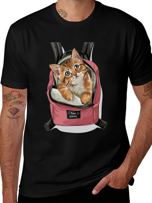 Cute Kitten in Backpack Graphic T-Shirt