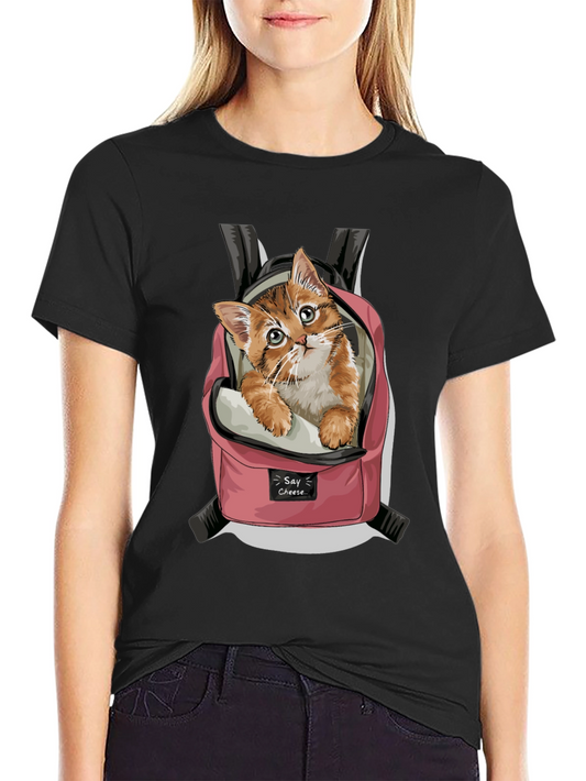 Cute Kitten in Backpack Graphic T-Shirt