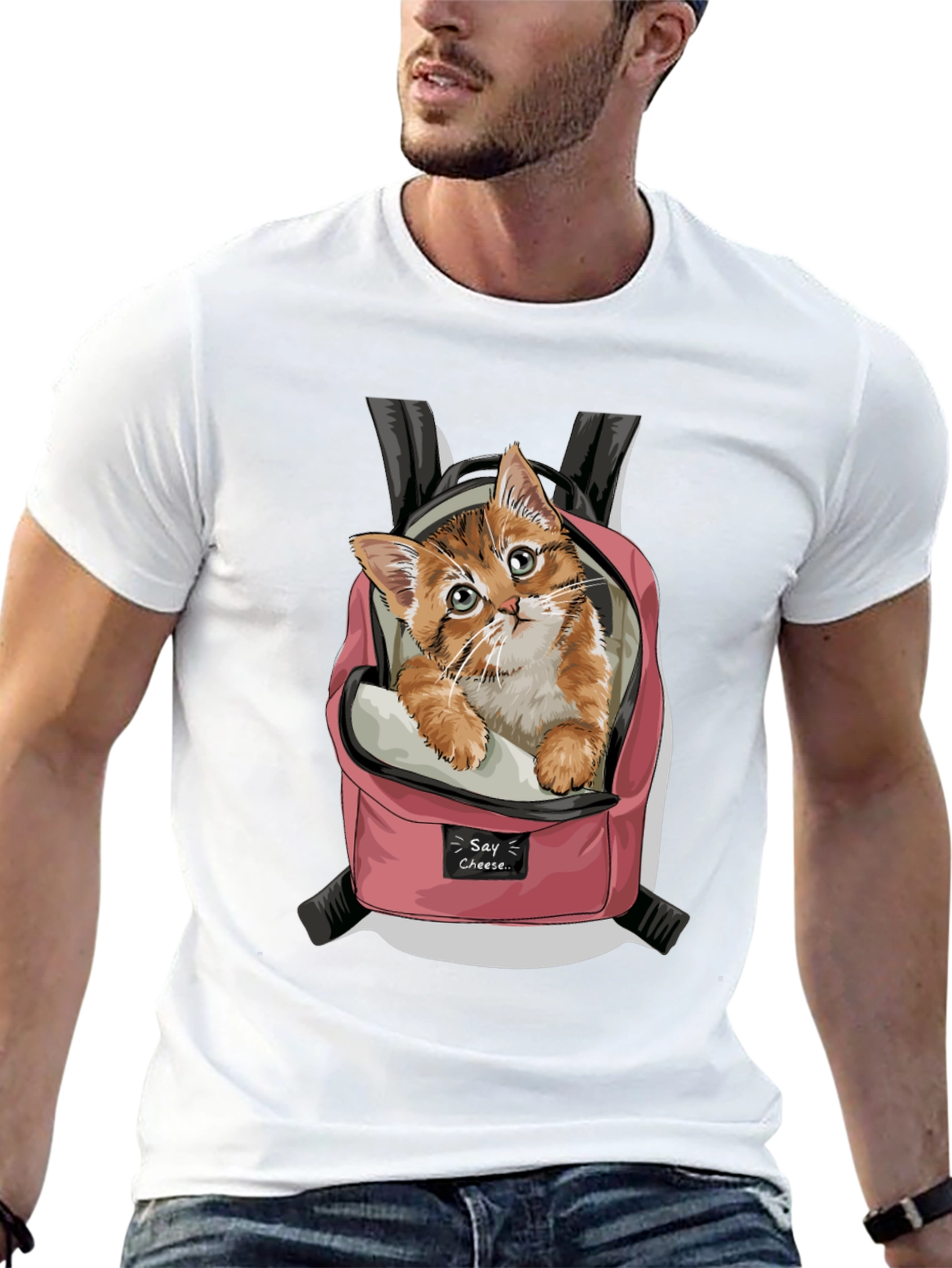 Cute Kitten in Backpack Graphic T-Shirt
