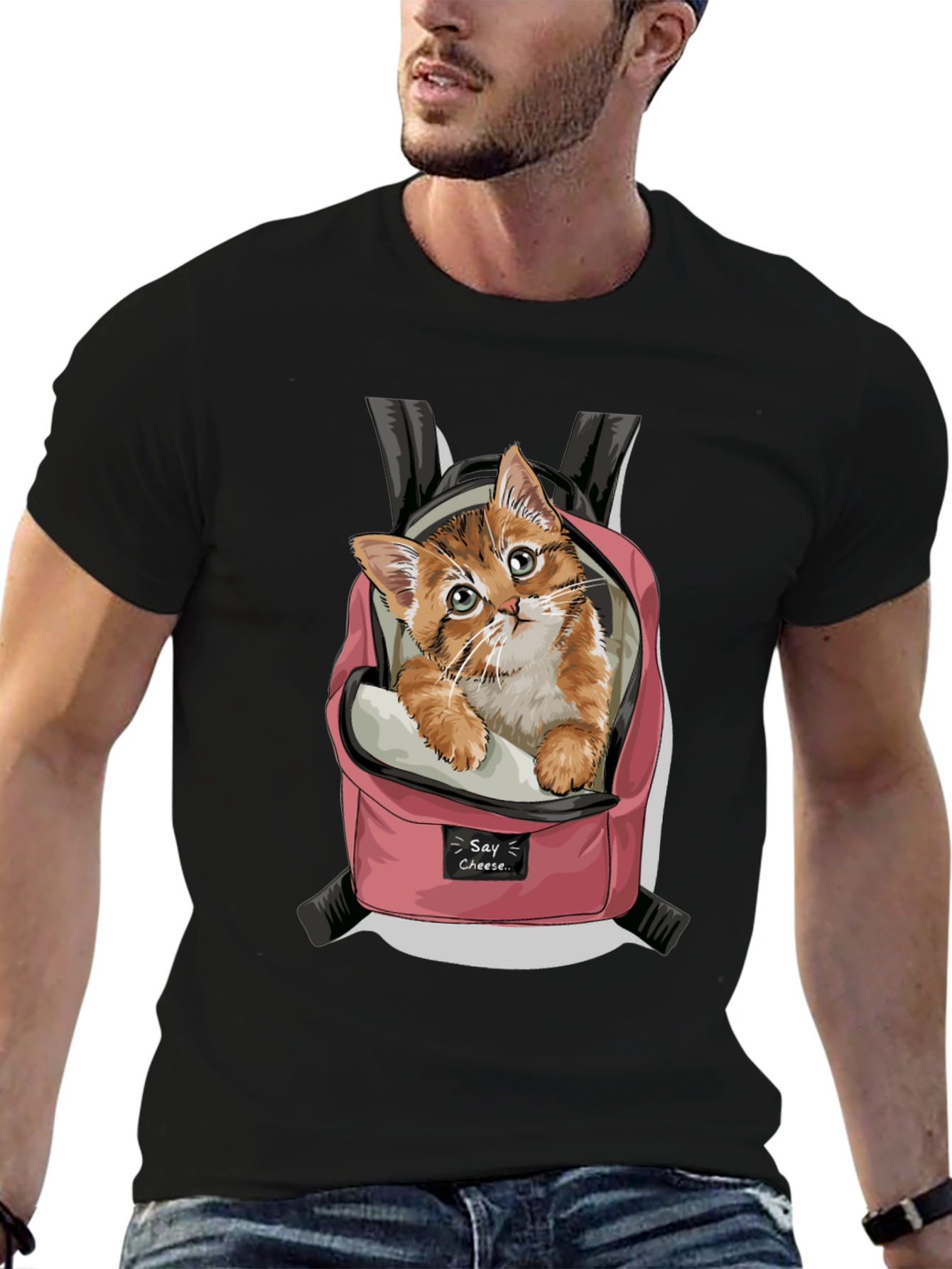 Cute Kitten in Backpack Graphic T-Shirt