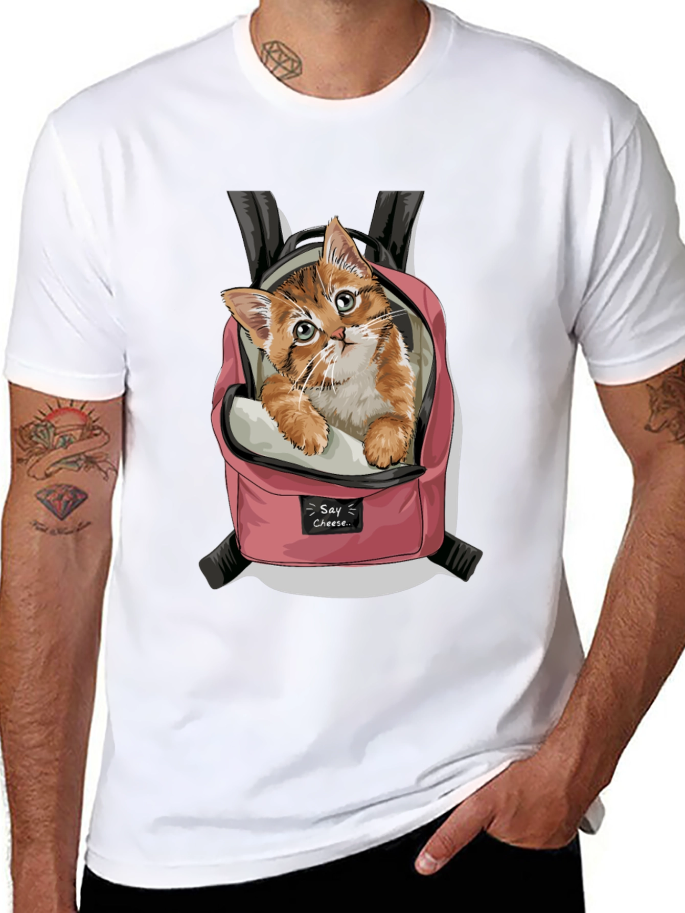 Cute Kitten in Backpack Graphic T-Shirt