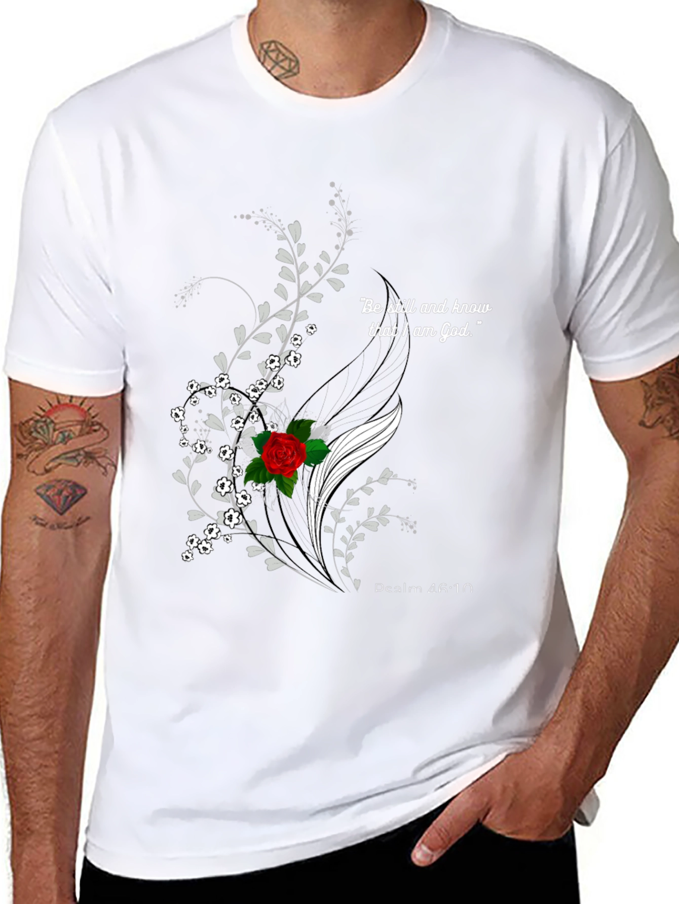 Floral Christian Graphic T-Shirt - Psalm 46:10