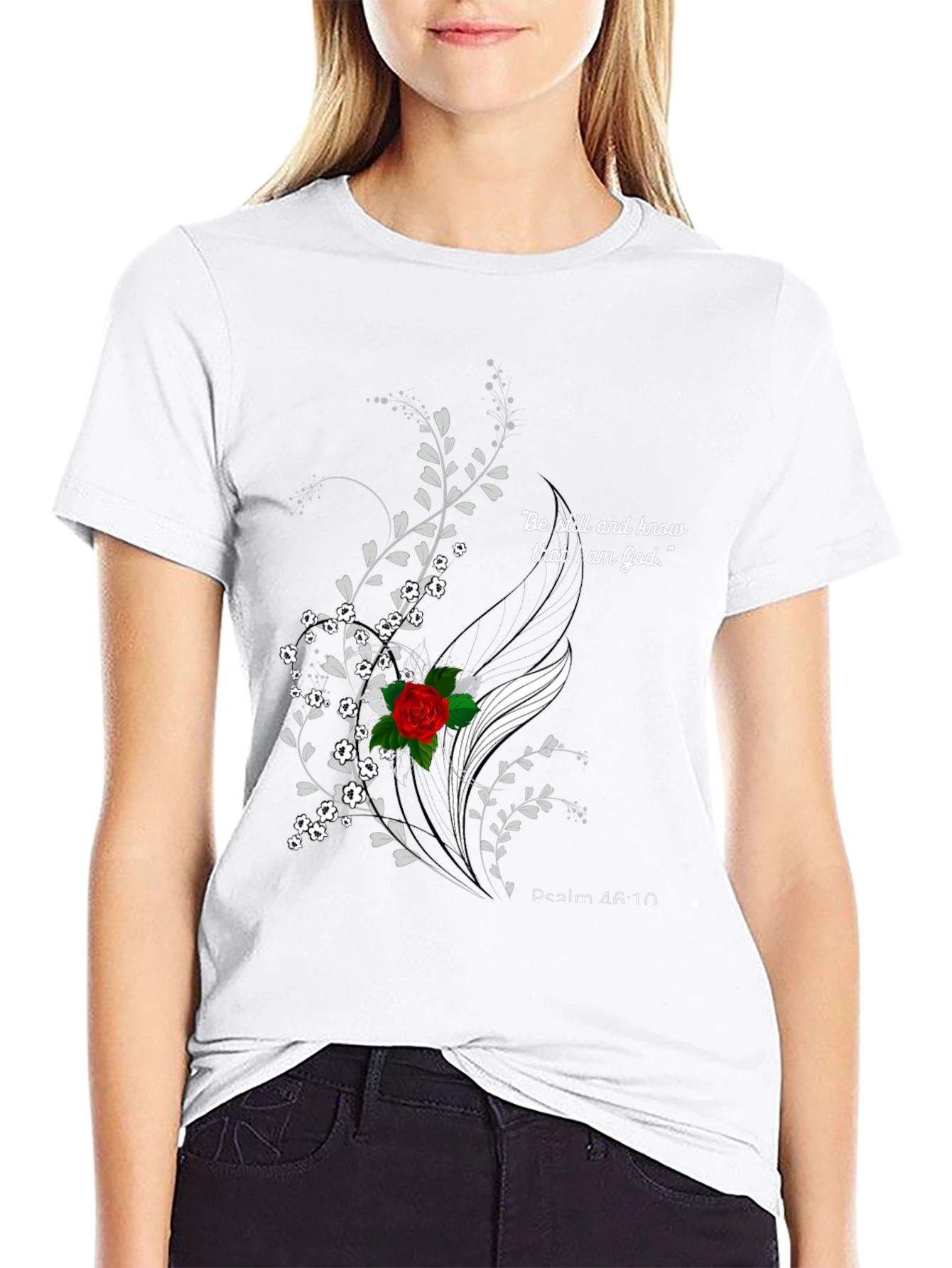 Floral Christian Graphic T-Shirt - Psalm 46:10