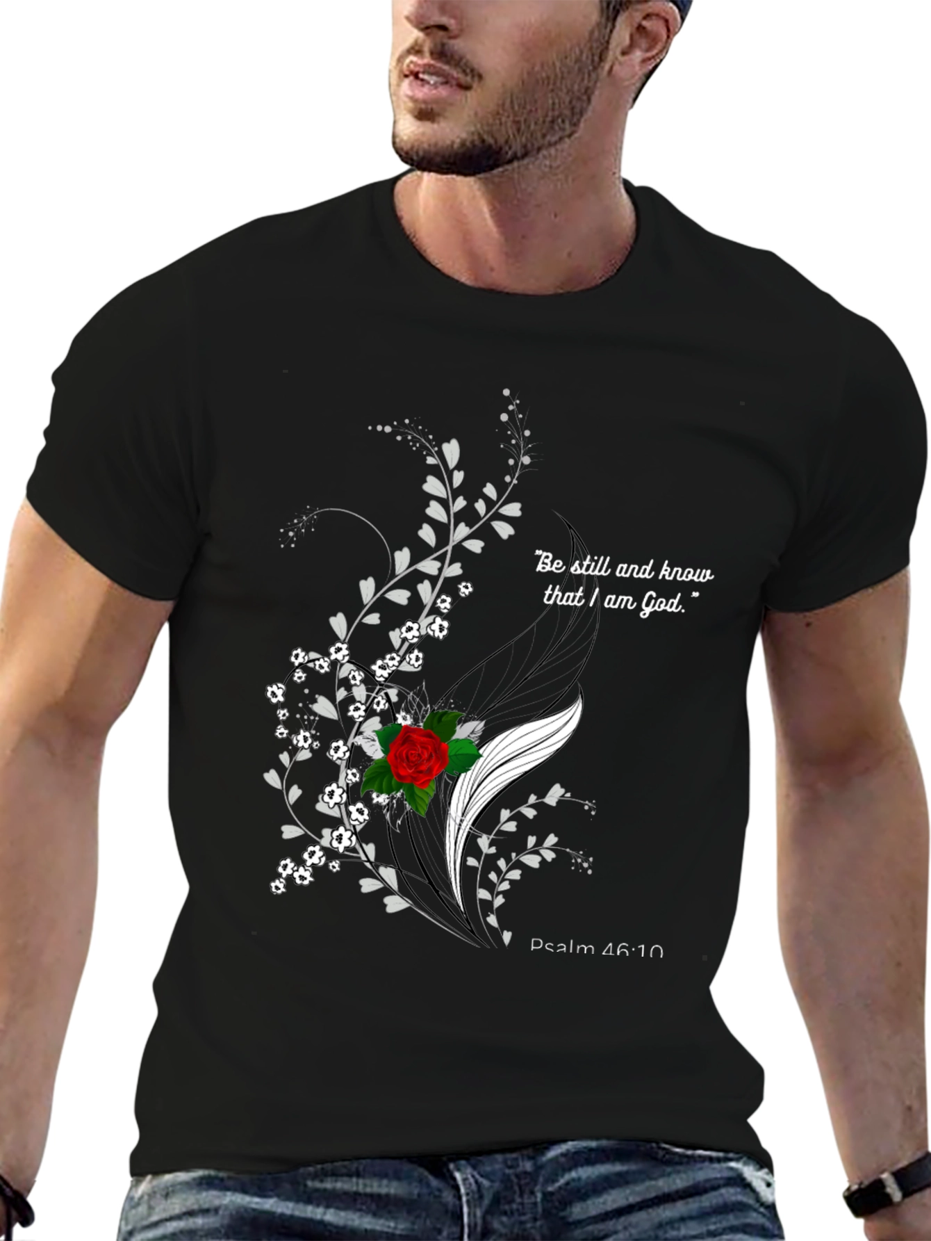 Floral Christian Graphic T-Shirt - Psalm 46:10