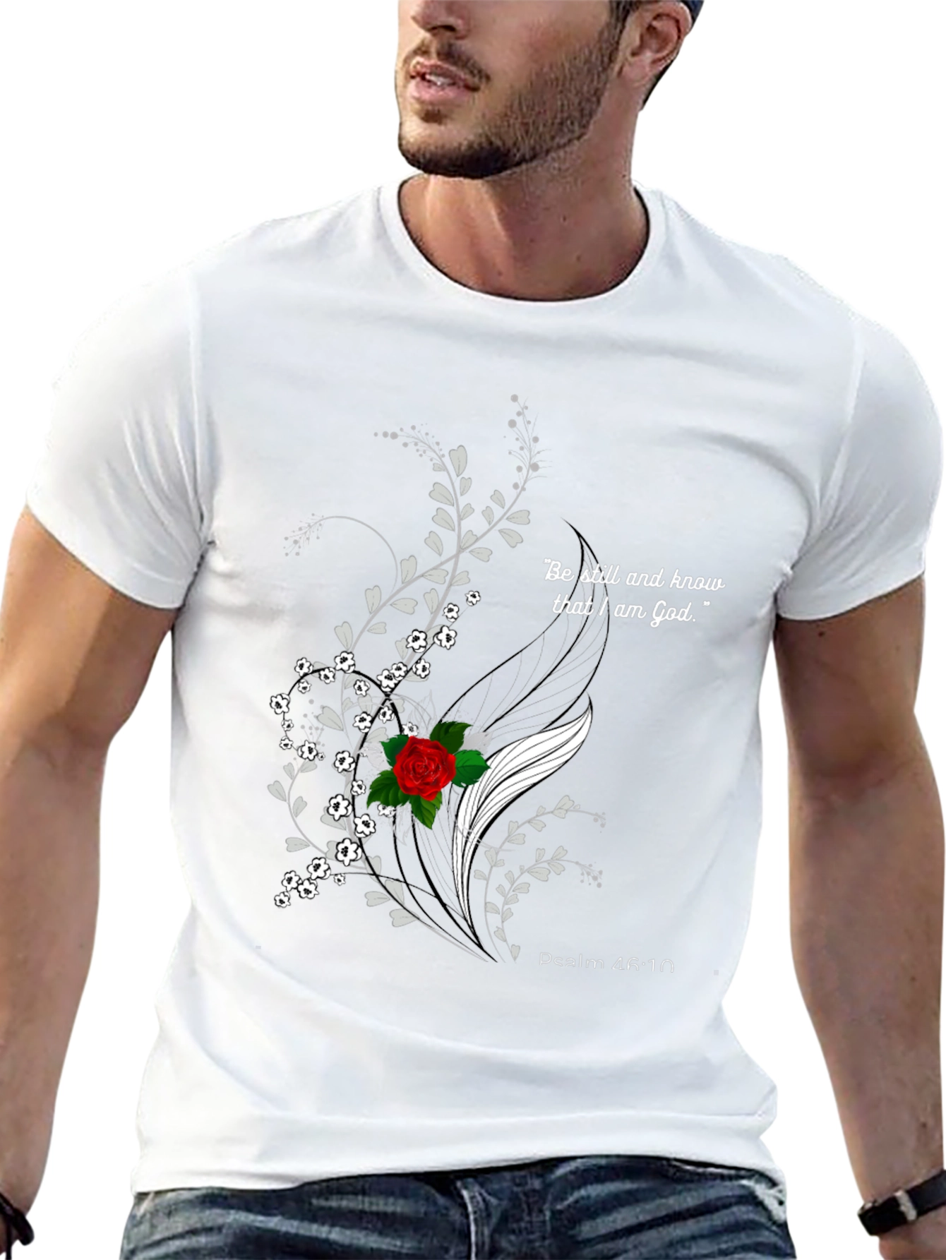 Floral Christian Graphic T-Shirt - Psalm 46:10
